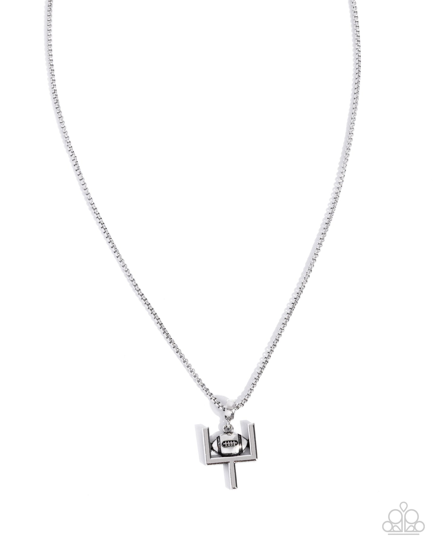 End Zone Edge - Silver Field Goal Football Urban Necklace - Paparazzi Accessories