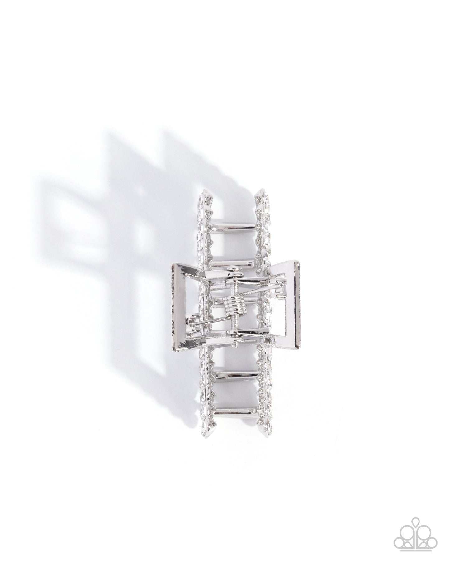 Refulgent Rows - White Rhinestone, Silver Claw Clip - Paparazzi Accessories