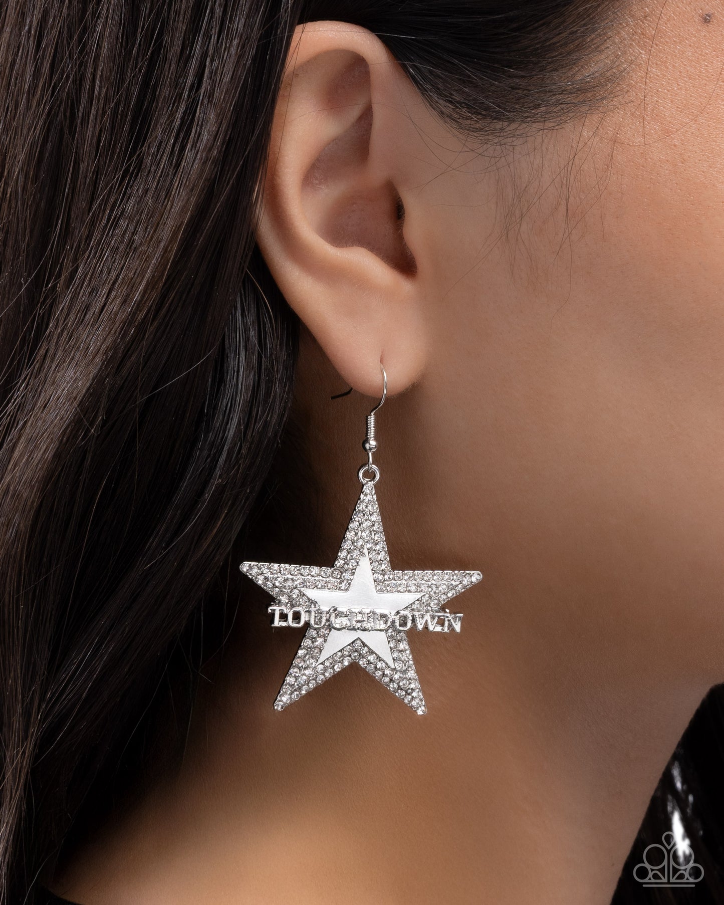 Touchdown Tribute - White Rhinestone Silver Star Fishhook Earrings - Paparazzi Accessories