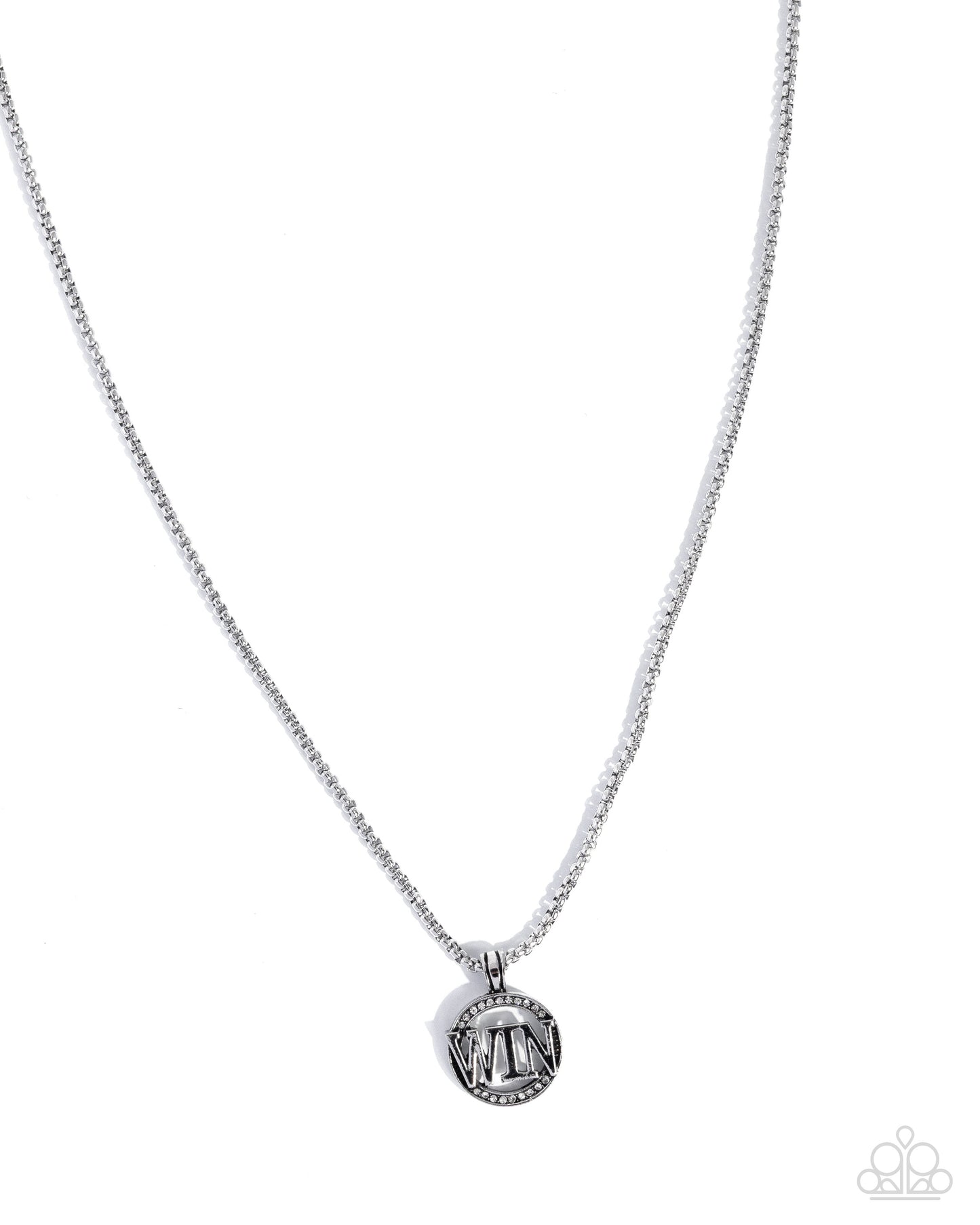 Fight to Win - Silver - White Rhinestone "WIN" Pendant Urban Necklace - Paparazzi Accessories