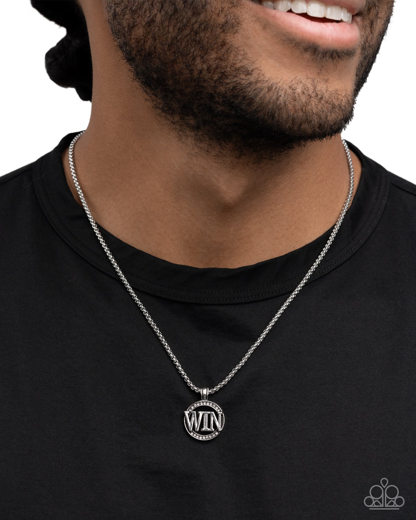 Fight to Win - Silver - White Rhinestone "WIN" Pendant Urban Necklace - Paparazzi Accessories