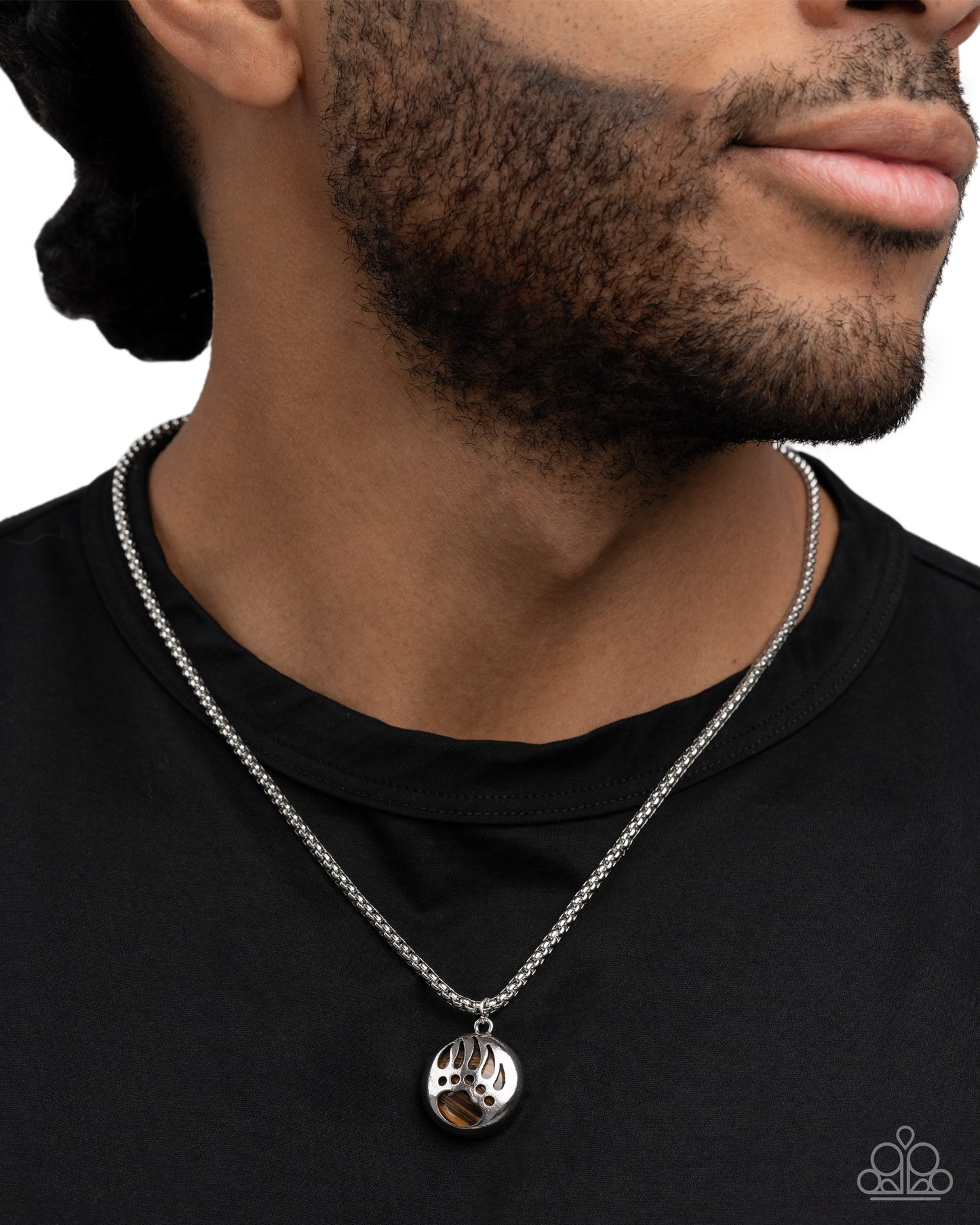 Bear Claw Bravery - Brown Tiger's Eye Bear Claw Pendant, Silver Chain Necklace - Paparazzi Accessories