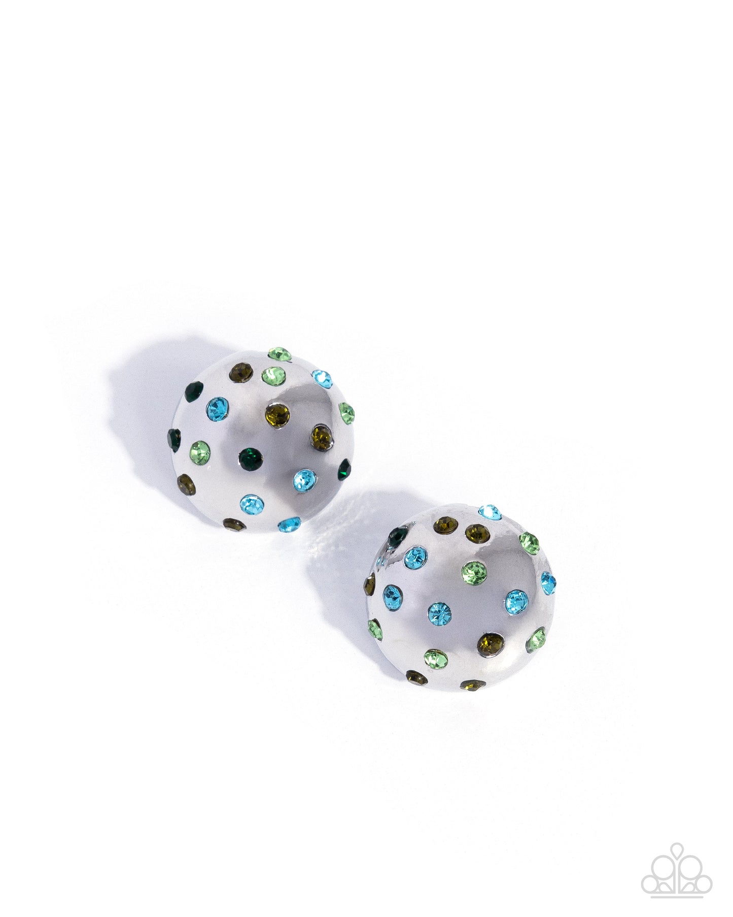 Celebratory Chic - Green Rhinestone Silver Post Back Earrings - Paparazzi Accessories