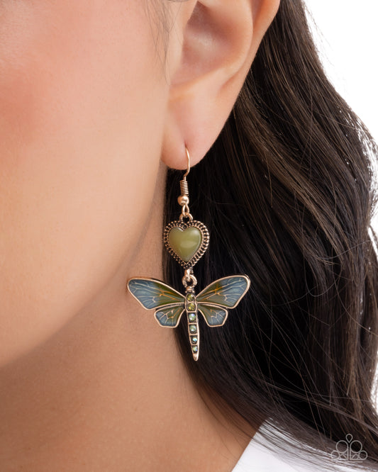 Dragonfly Devotion - Green Earrings - Paparazzi Accessories