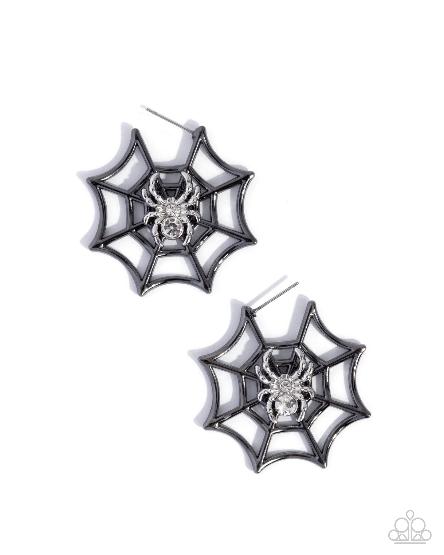 Spiderweb Showcase - Black Gunmetal Spiderwed Earrings - Paparazzi Accessories
