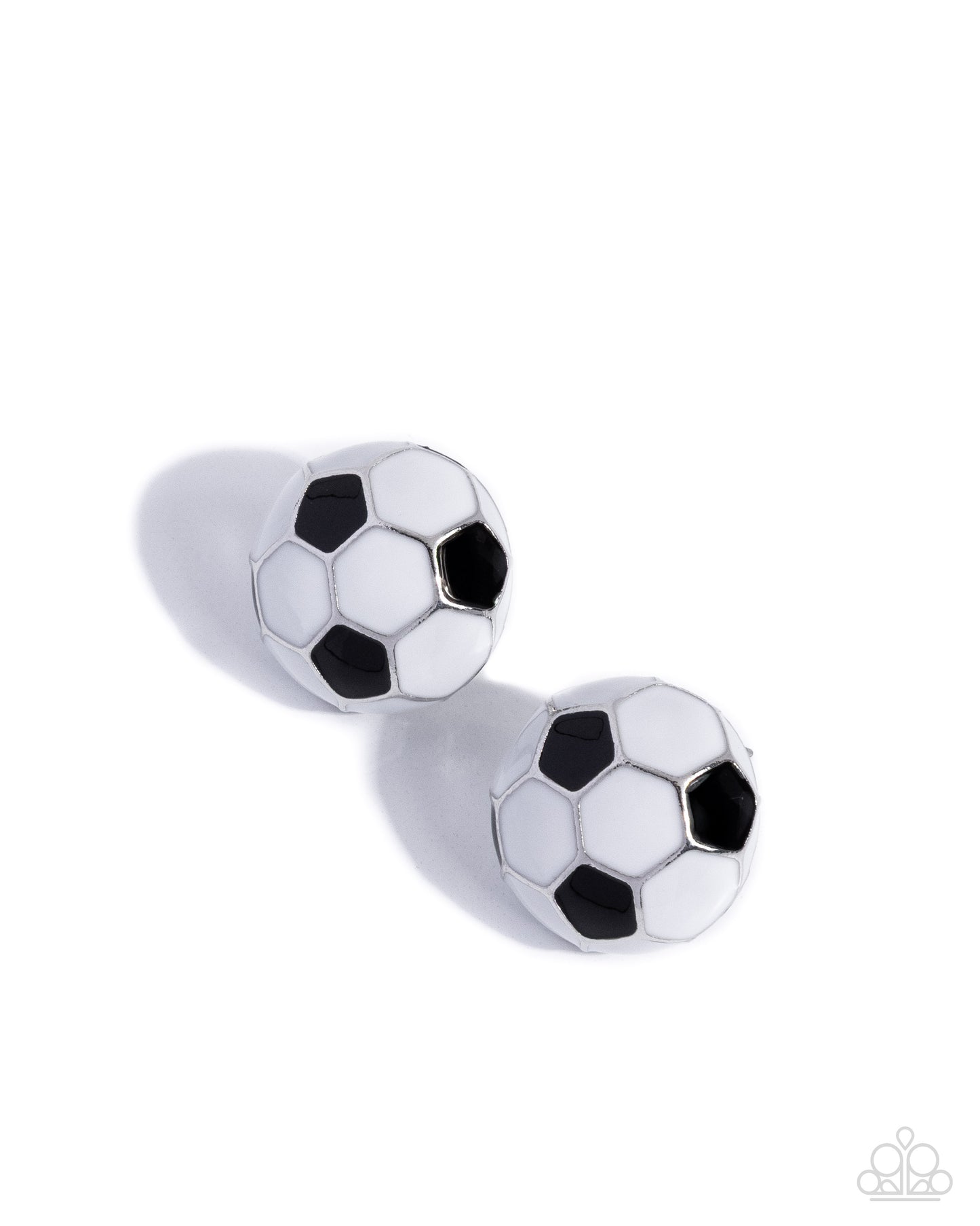Soccer Symmetry - Black & White Enamel Silver Post Earrings - Paparazzi Accessories