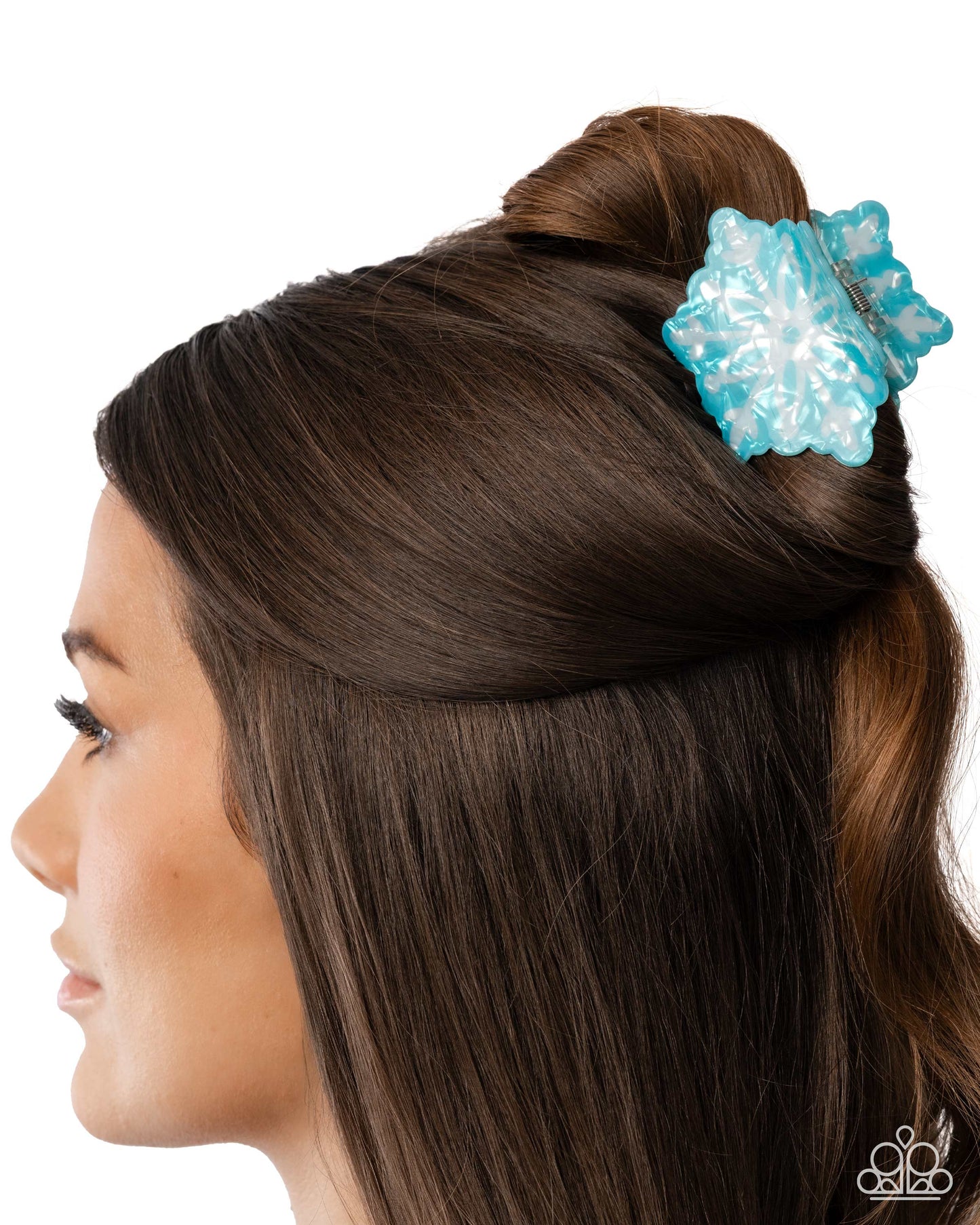 Snowflake Sparkle - Blue & White Acrylic Claw Clip - Paparazzi Accessories