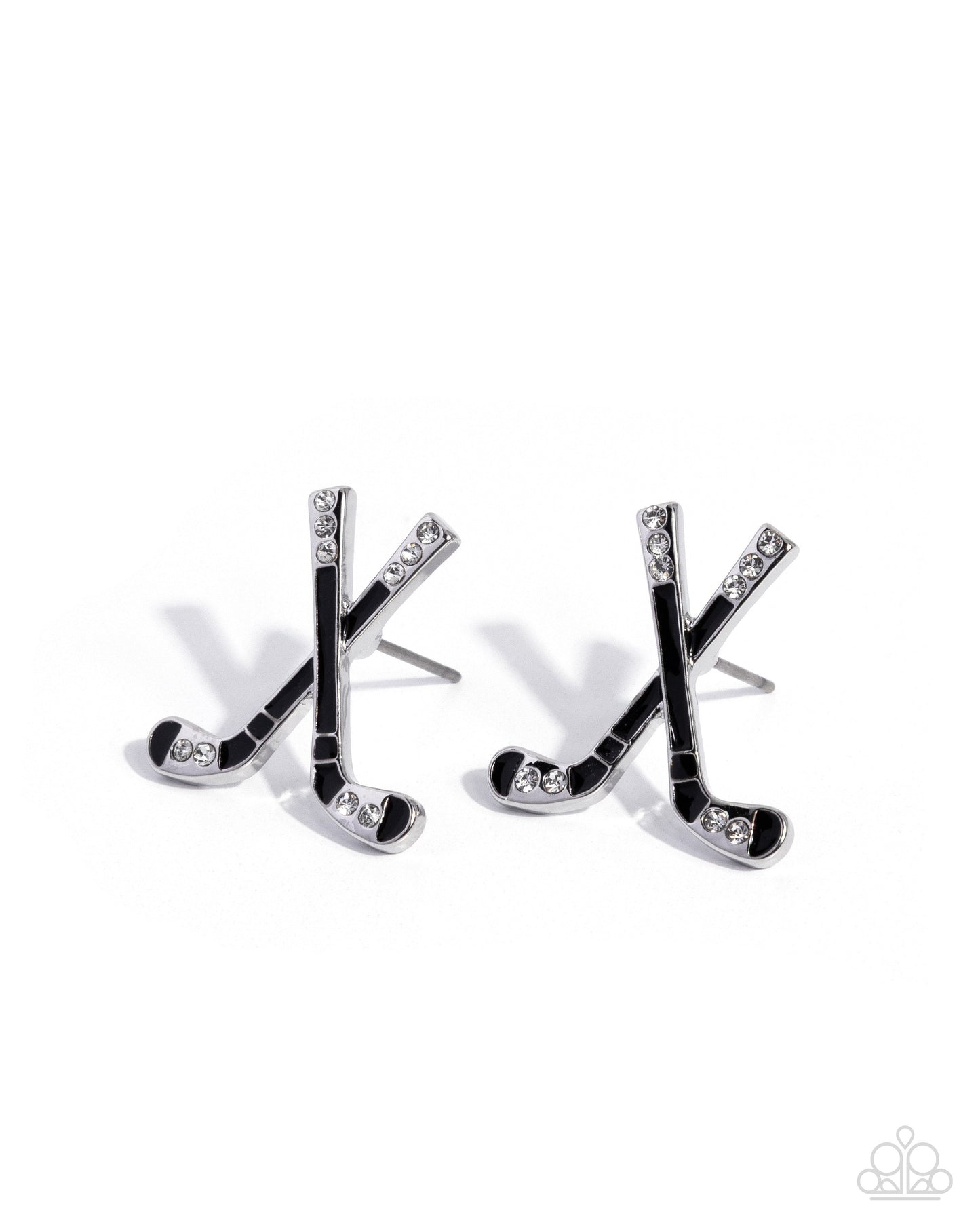 Hockey Haute - Black Enamel Silver Hockey Sticks Post Earrings - Paparazzi Accessories