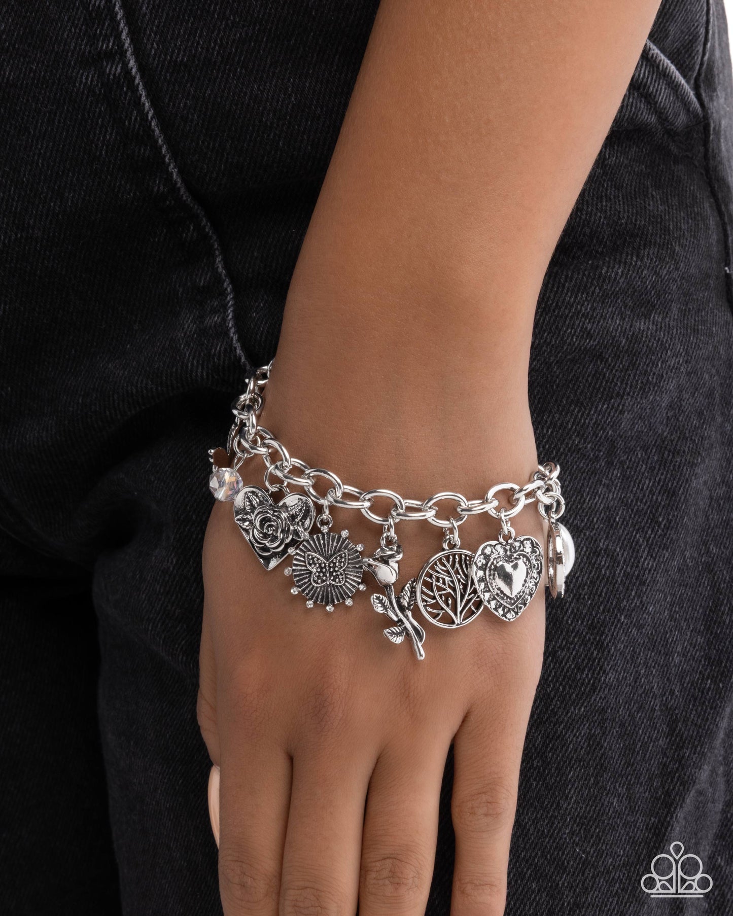 Stay Sophisticated - White and Silver Charm Bracelet - Paparazzi Accessories