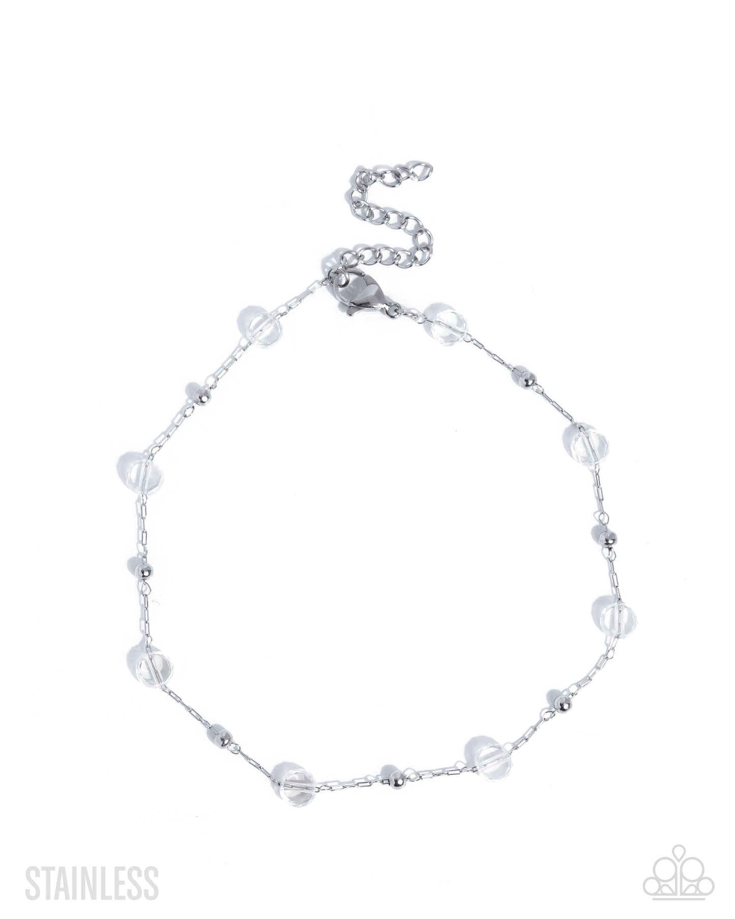 Defaced Dedication - White Beads Stainless Steel Anklet - Paparazzi Accessories