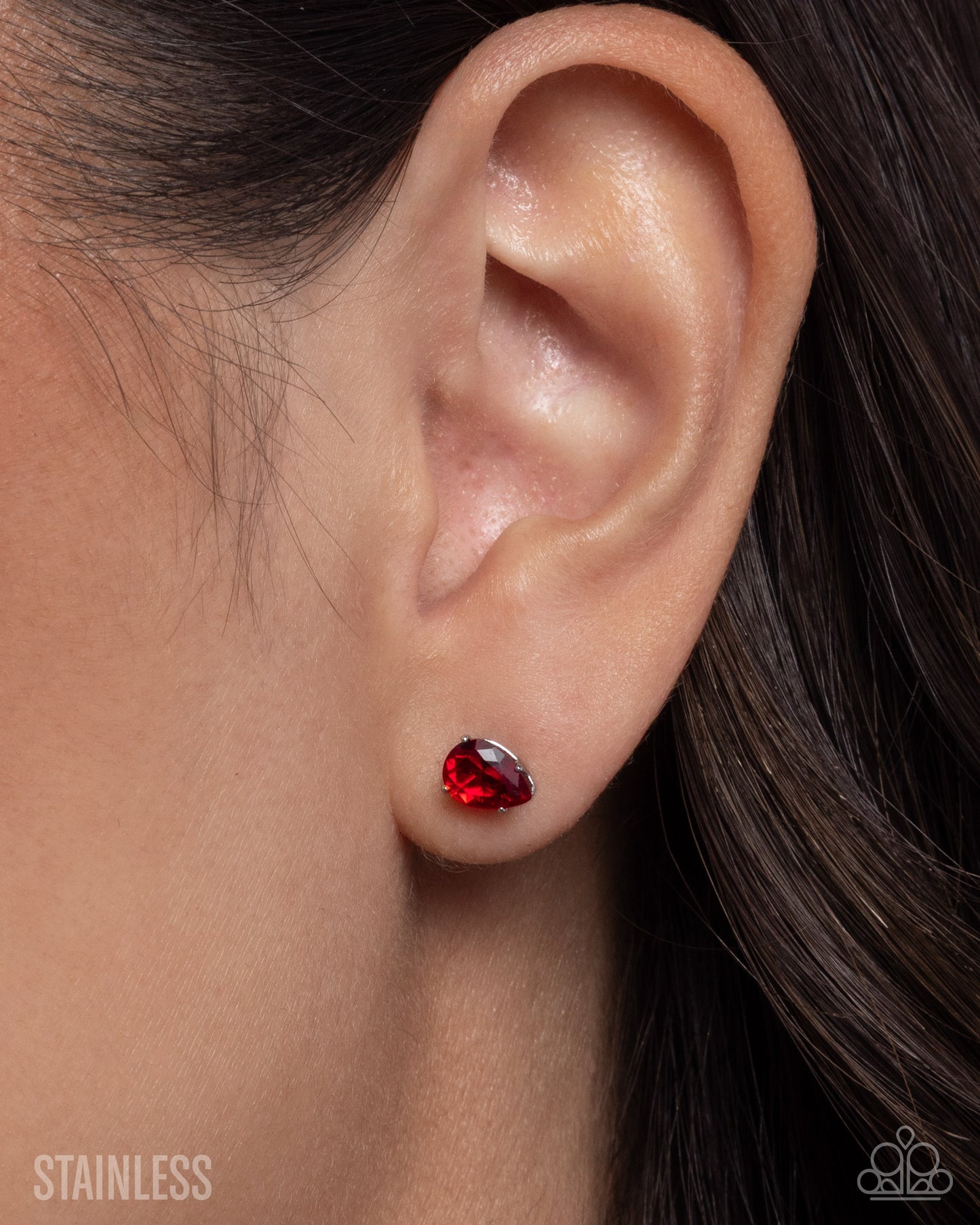 Teardrop Transit - Red - Stainless Steel & Cubic Zirconia Post Earrings - Paparazzi Accessories