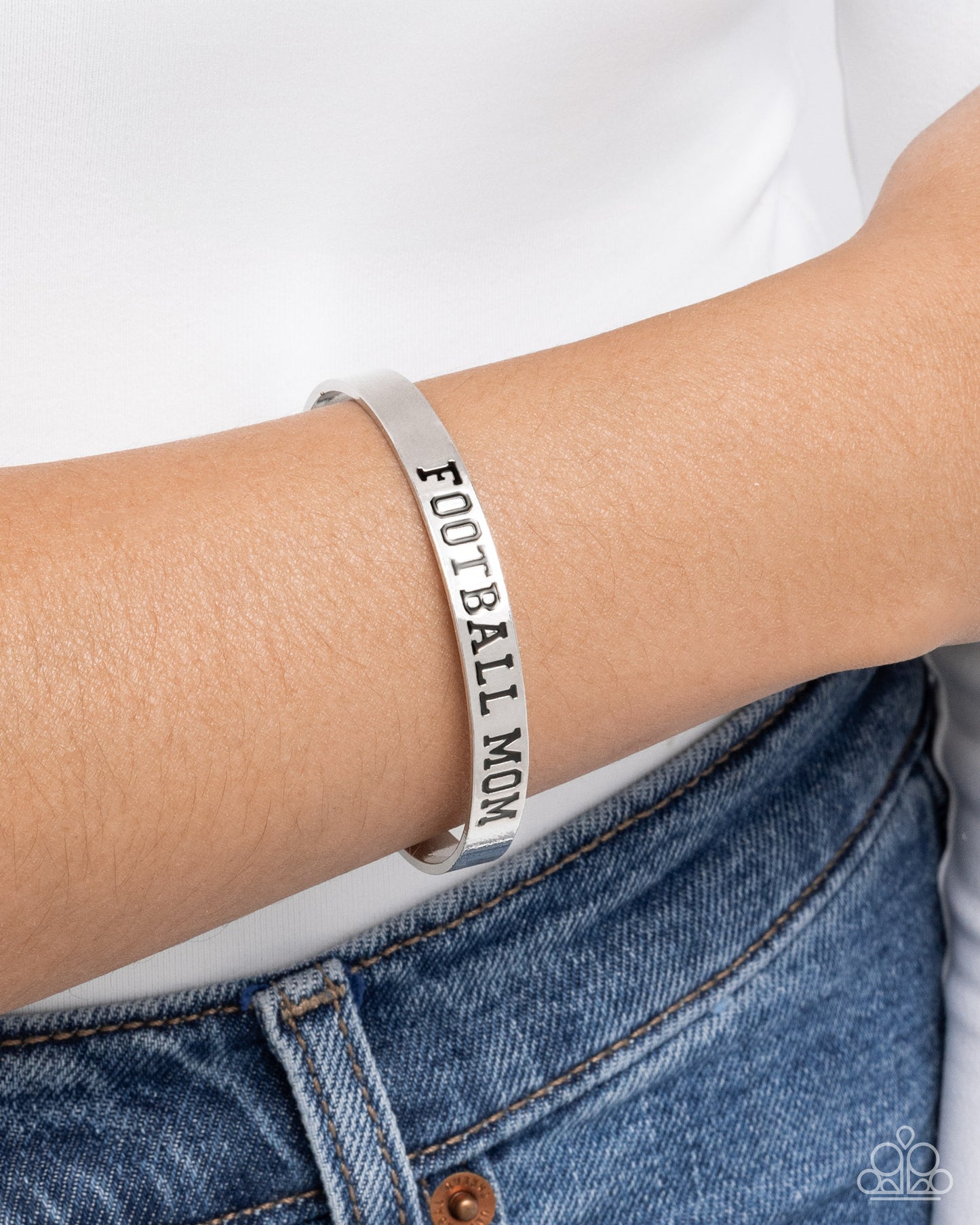 Football Mom - Silver Cuff Bracelet - Paparazzi Accessories