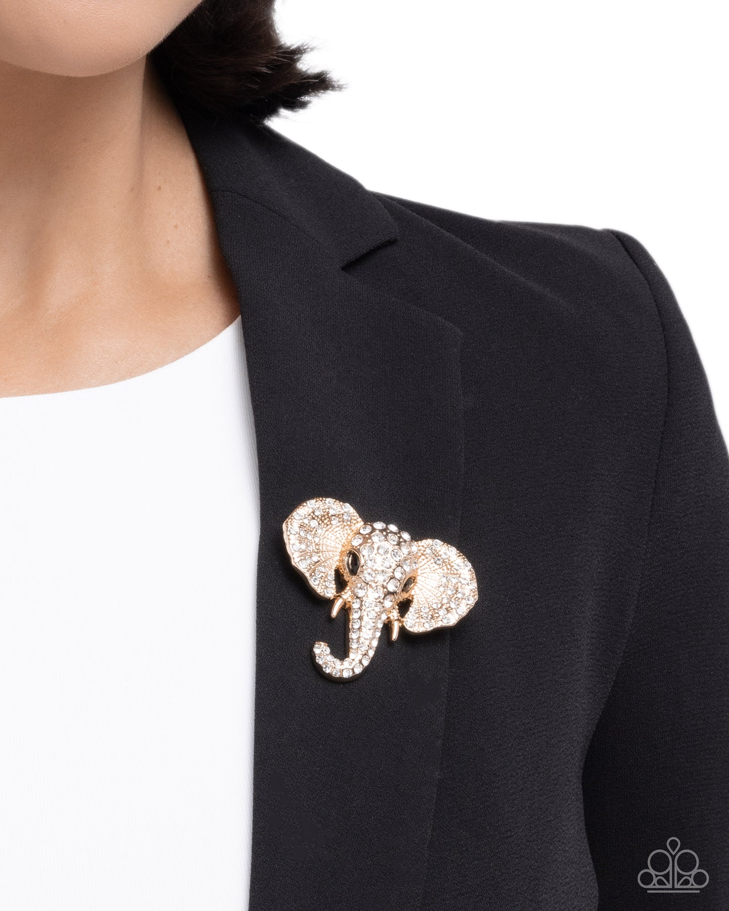 Elephant Empathy - Gold White Rhinestone Brooch - Paparazzi Accessories