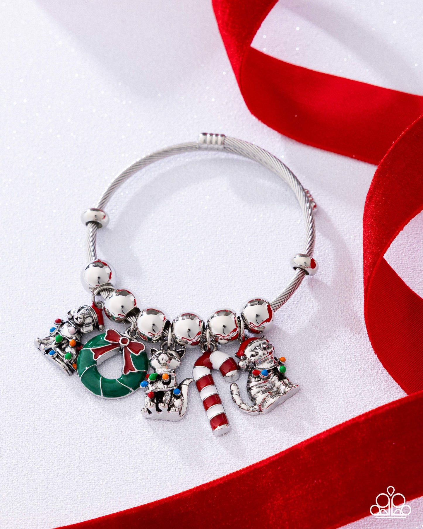 Christmas Creatures - Multi Cat, Dog, Wreath and Candy Cane Charm Bracelet - Paparazzi Accessories