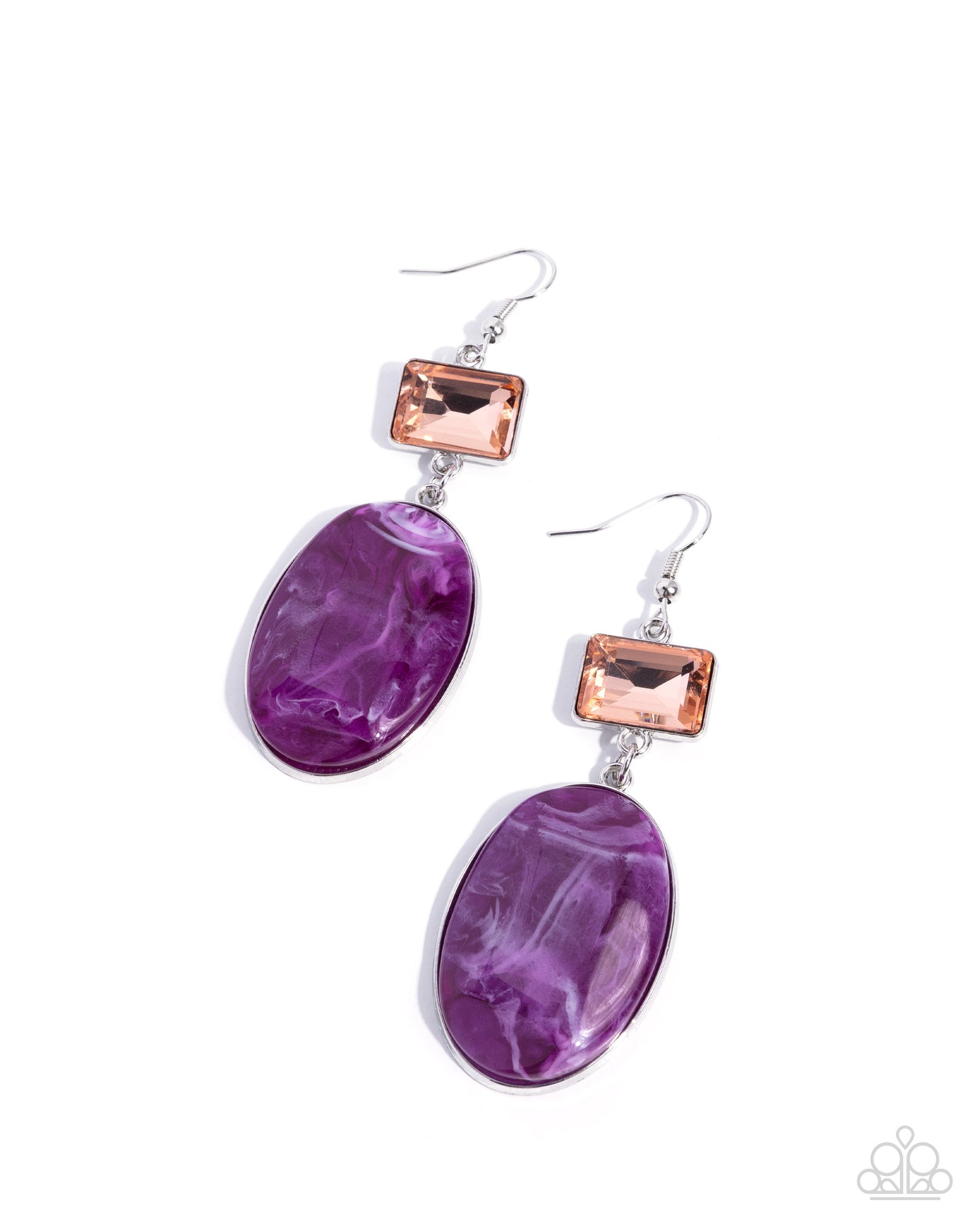 Saturated Swirls - Purple Acrylic Peach Gem Silver Fishhook Earrings - Paparazzi Accessories