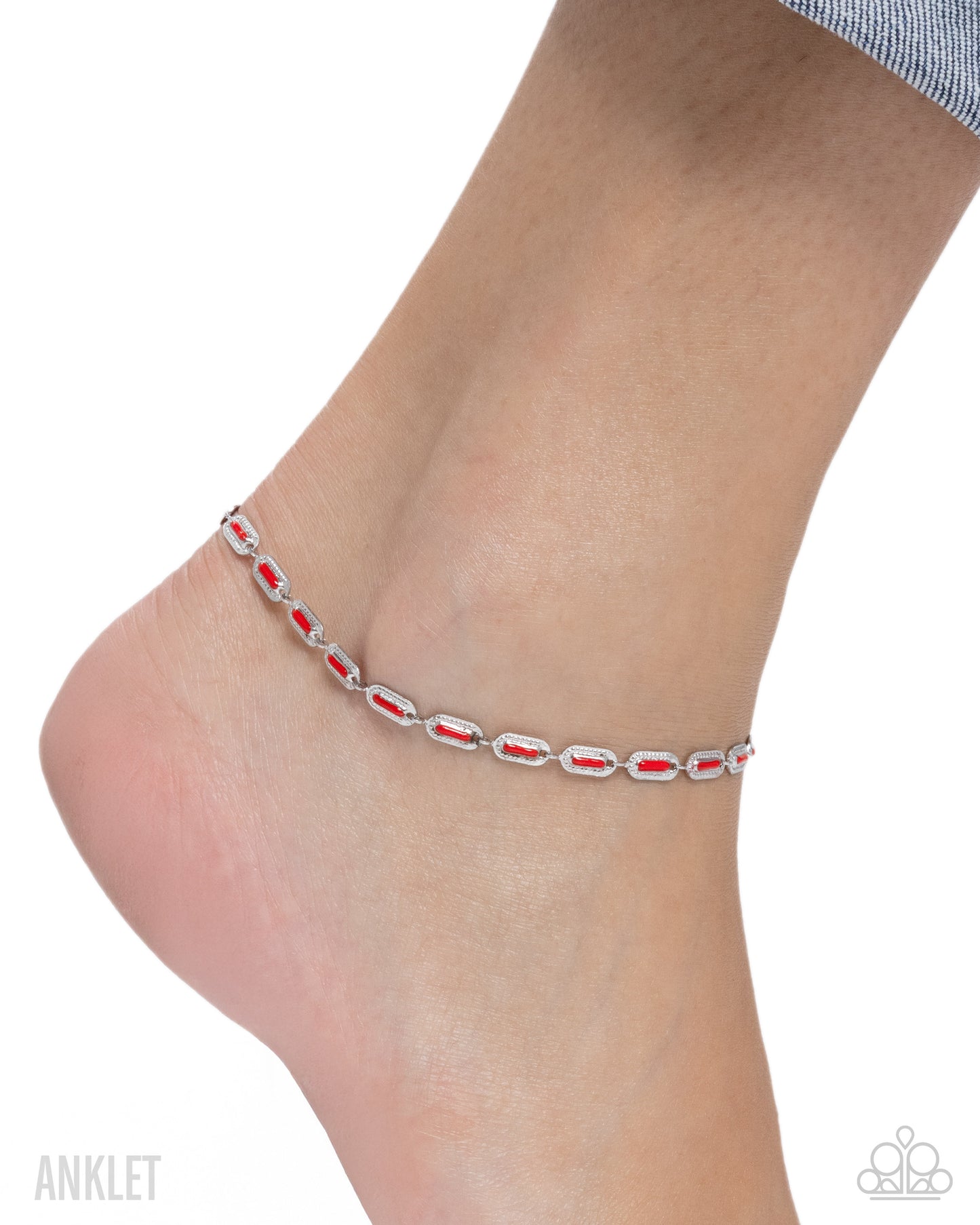 Color Run - Red Enamel, Silver Stainless Steel Anklet - Paparazzi Accessories