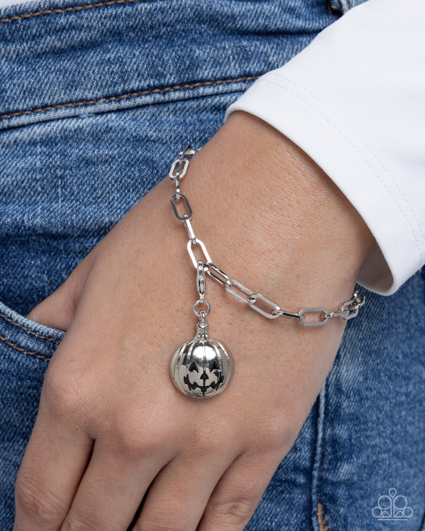Adorable Apparition - Silver Rhodium Dipped Jack-O-Lanter Charm - Paparazzi Accessories