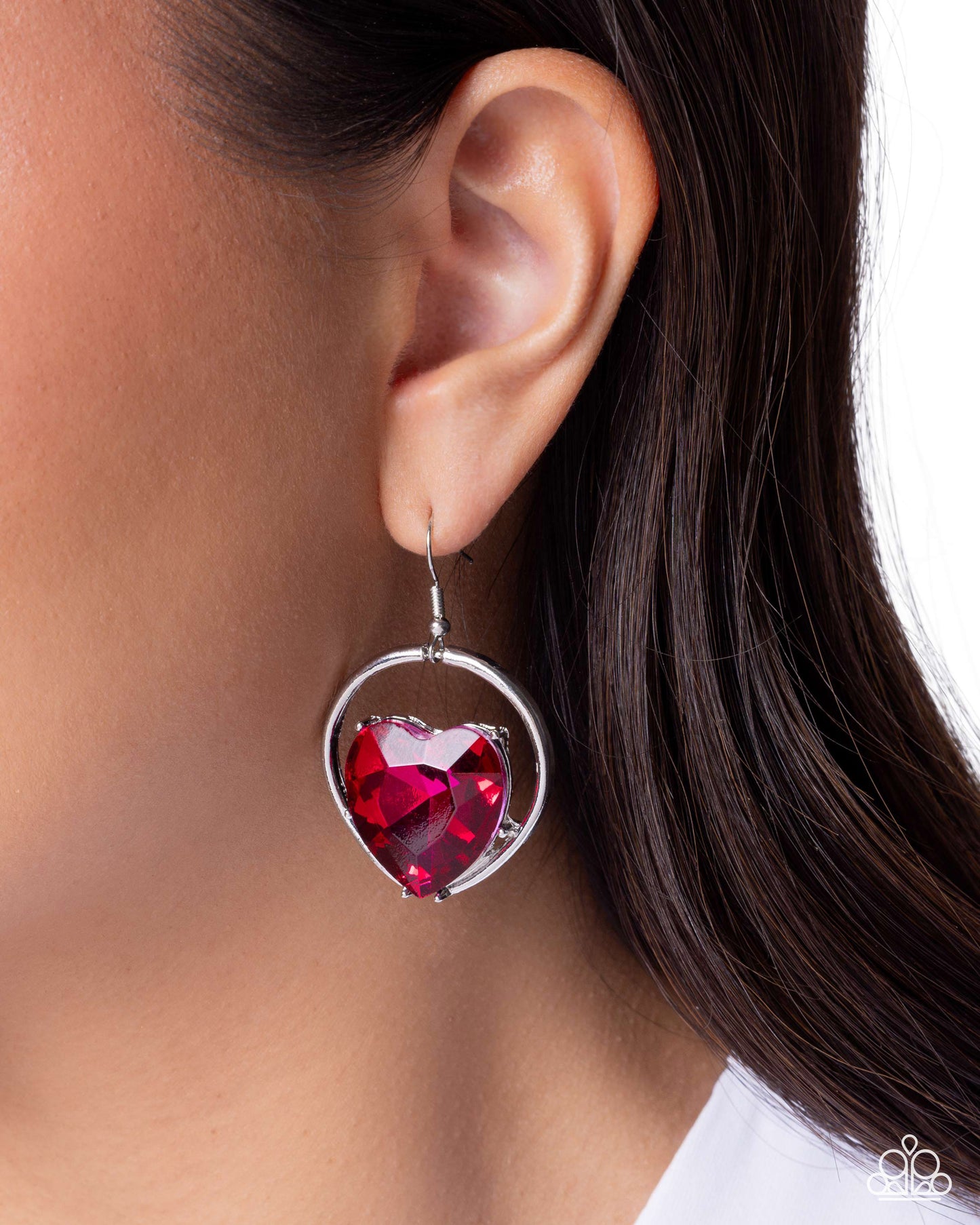 Valuable Valentines - Pink Rhinestone Heart, Silver Fishhook Back Earrings - Paparazzi Accessories