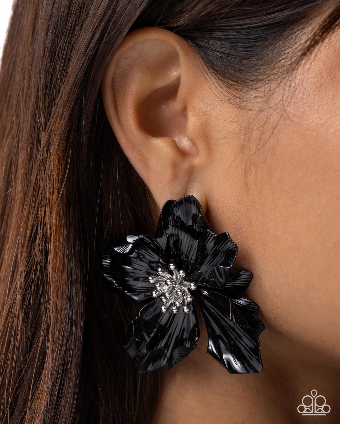 Buoyant Blooms - Black Dipped Metal Flower Earrings - Paparazzi Accessories