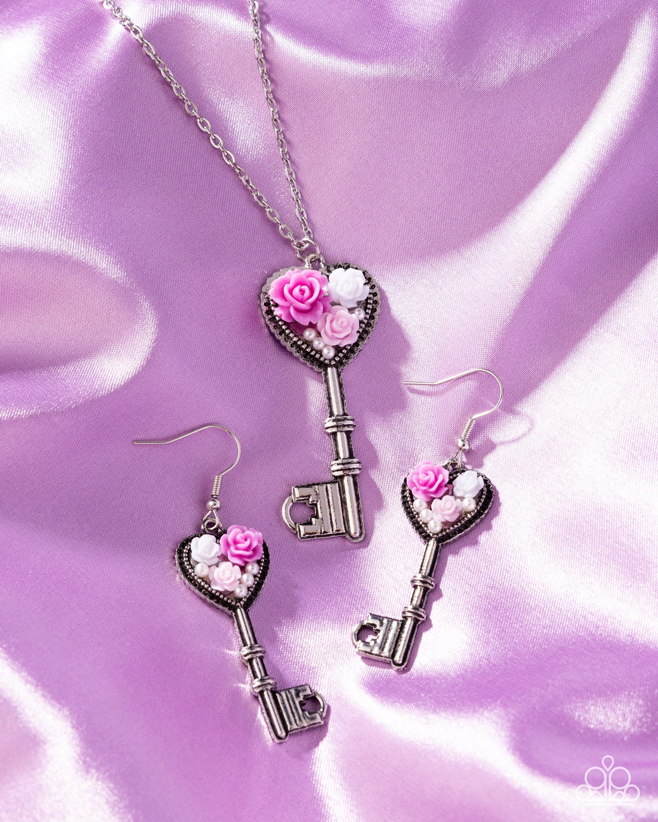 Gifted Garden - Complete Look, Silver Key Necklace and Earrings - Paparazzi Accessories