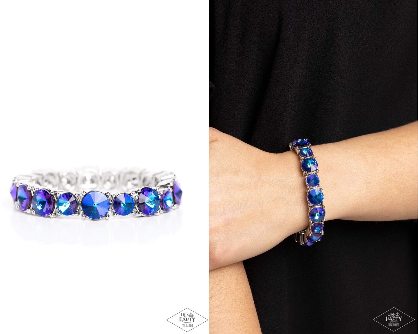 Born To Bedazzle - Blue Oil Spill Rhinestone Stretchy Bracelet - Life of the Party Pink Diamond Exclusive - Paparazzi Accessories