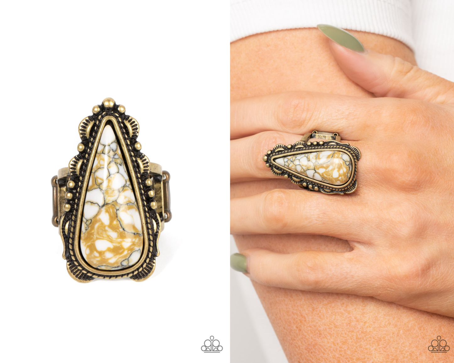 Canyon Collector - Brass and Marbled Stone Ring - Paparazzi Accessories