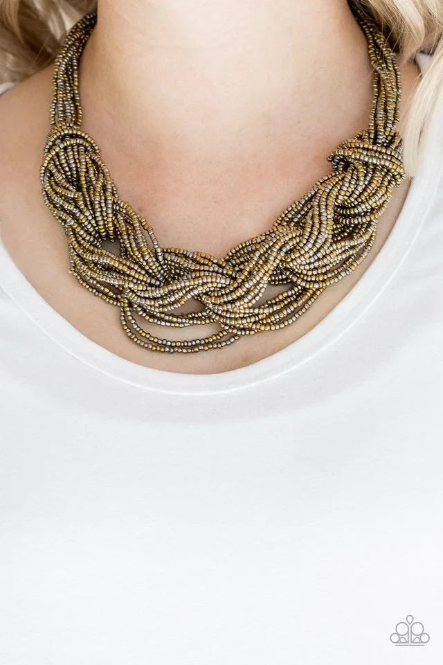 City Catwalk - Brass Seed Bead Necklace - Paparazzi Accessories