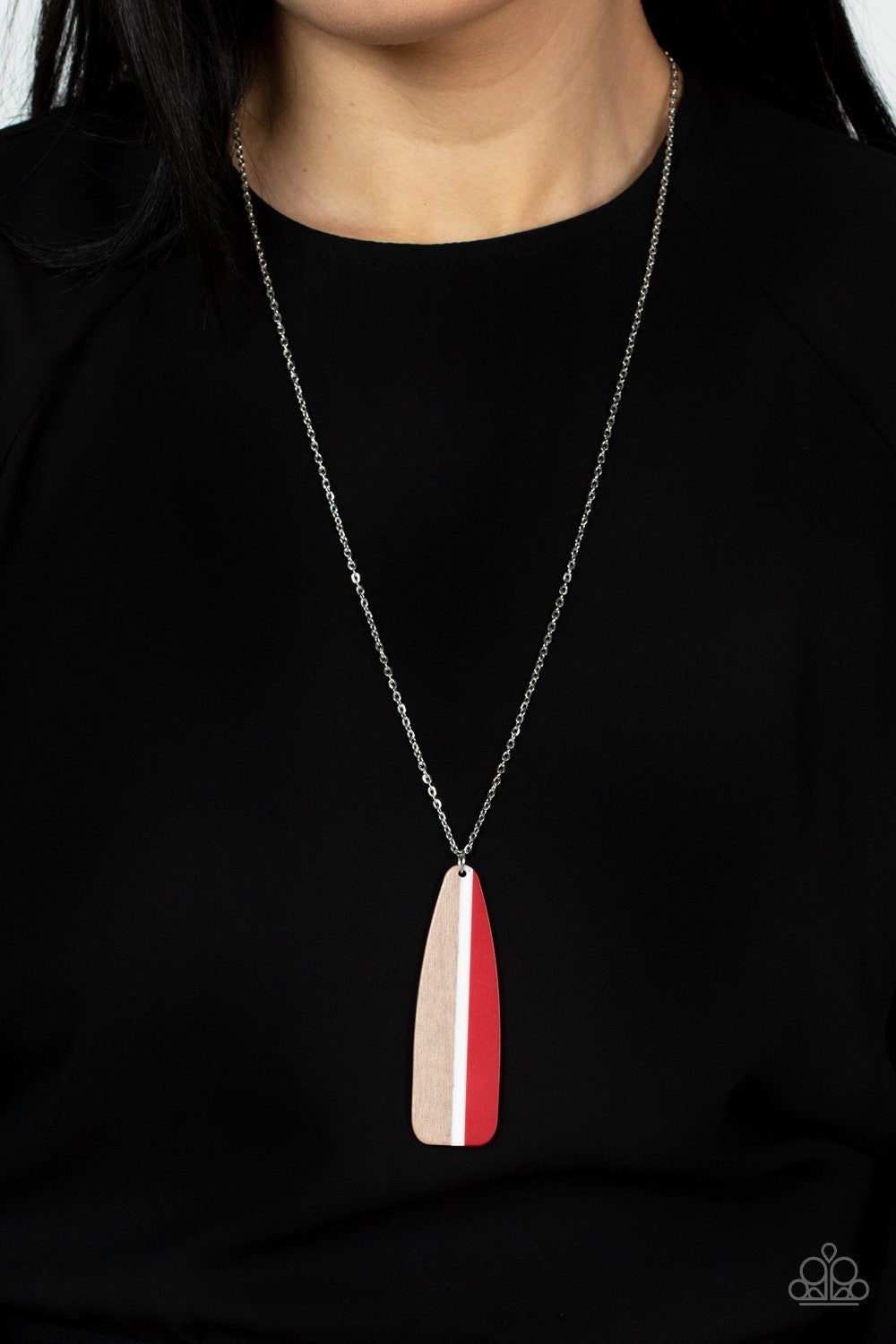 Grab a Paddle - Red and White Wooden Paddle Necklace - Paparazzi Accessoires