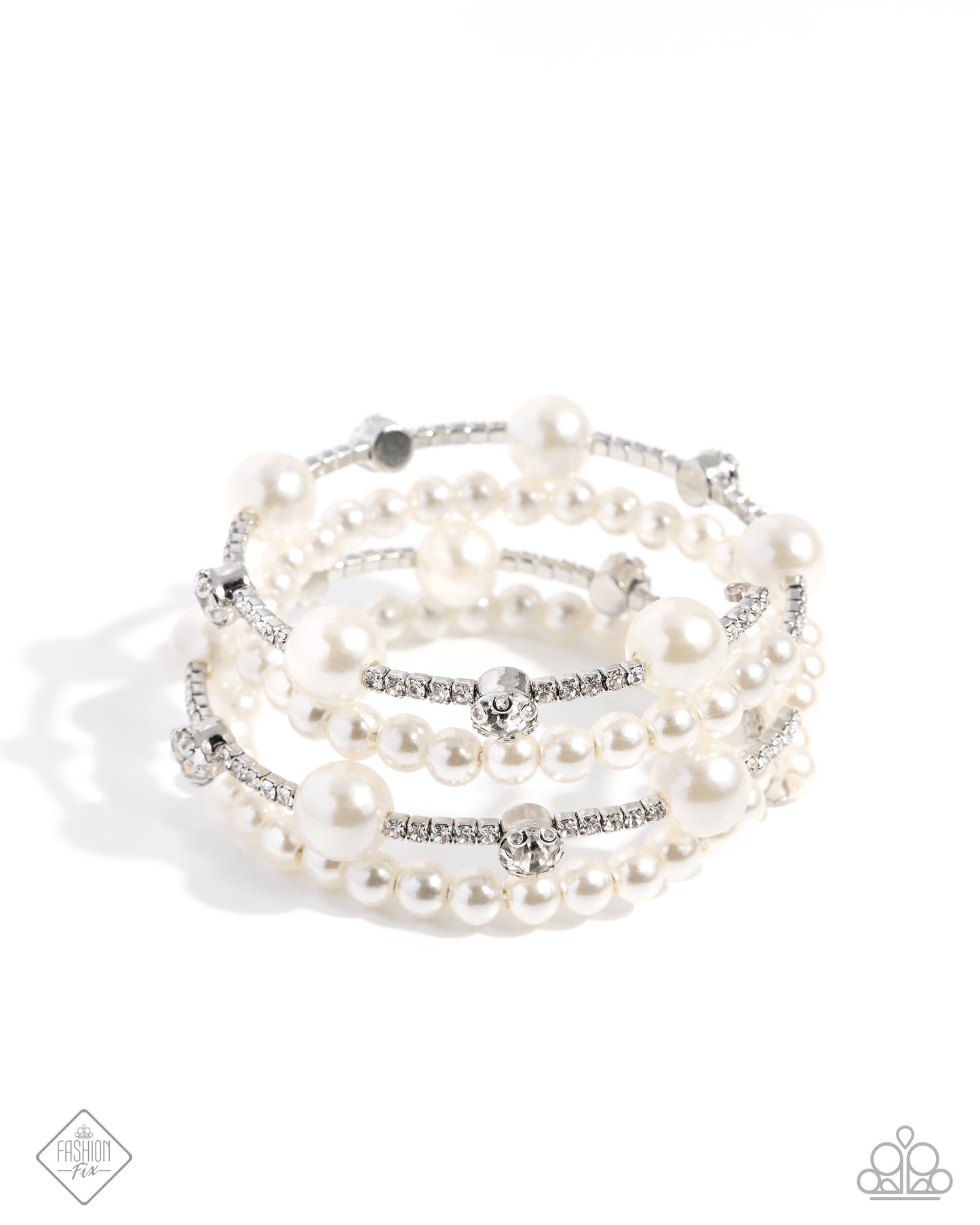 Adorably Amiable - White Coil Bracelet - Fiercely 5th Avenue April 2025 - Paparazzi Accessories
