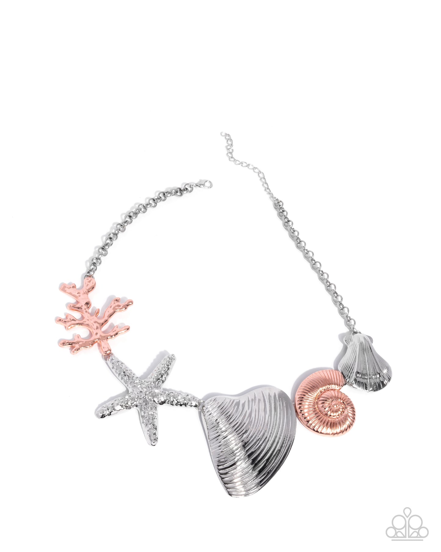 Along the Reef - Silver & Shiny Copper Seashell, Coral, Starfish Necklace - Empower Me Pink Exclusive 2025 - Paparazzi Accessories