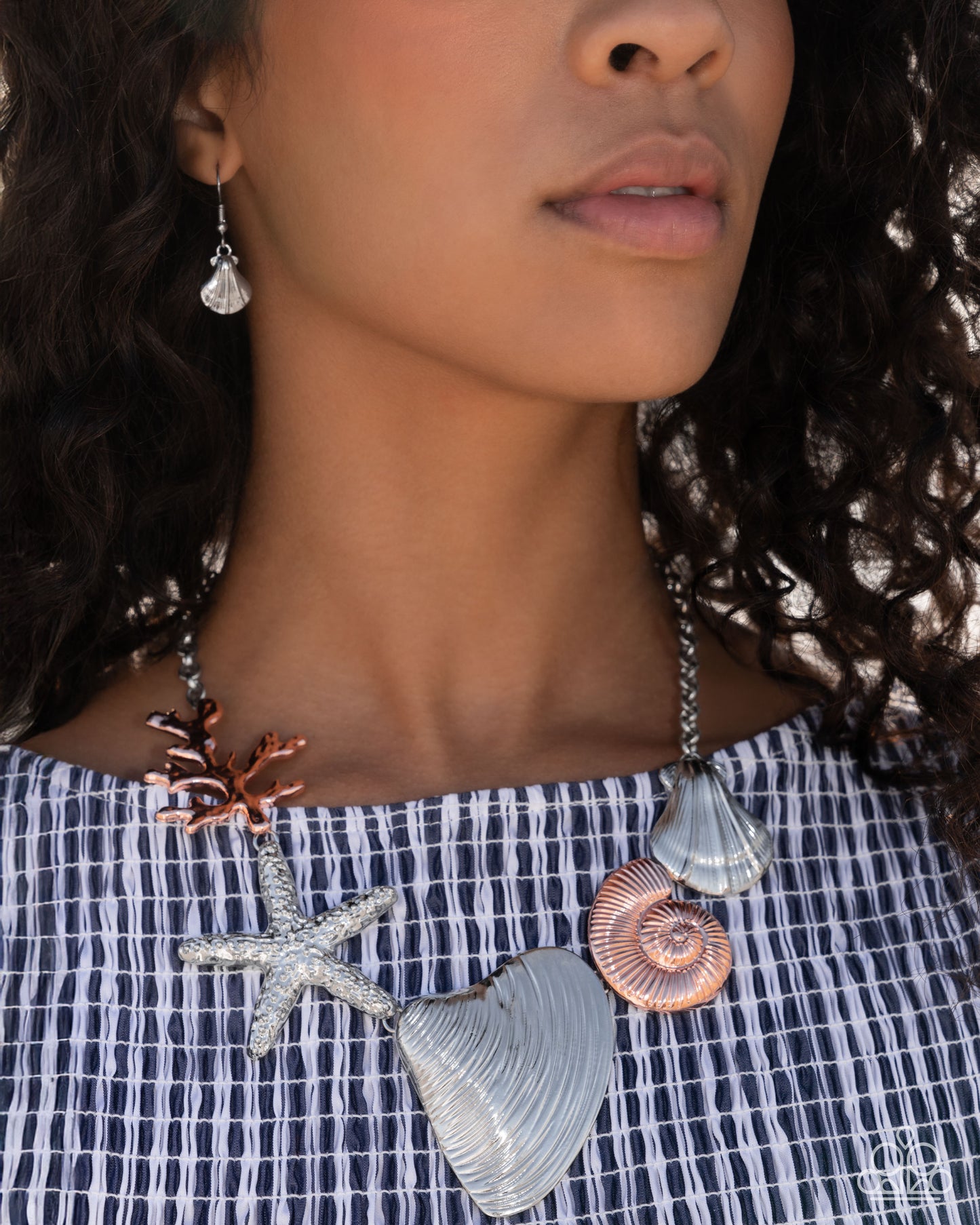 Along the Reef - Silver & Shiny Copper Seashell, Coral, Starfish Necklace - Empower Me Pink Exclusive 2025 - Paparazzi Accessories