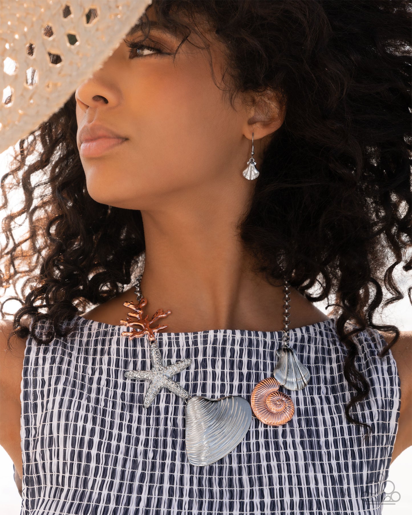 Along the Reef - Silver & Shiny Copper Seashell, Coral, Starfish Necklace - Empower Me Pink Exclusive 2025 - Paparazzi Accessories