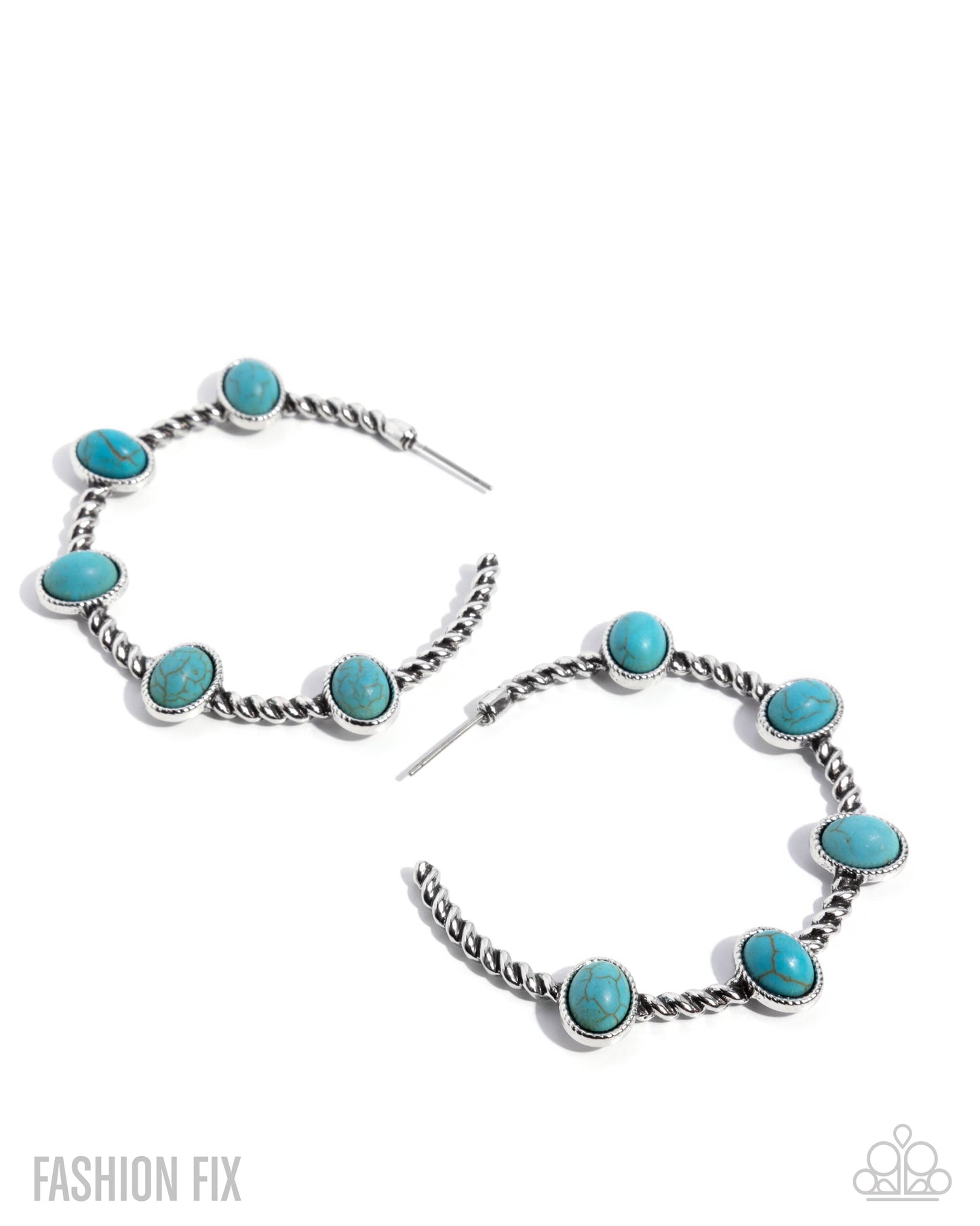 Canyon Course - Blue Turquoise Crackle Stone Silver Hoop Earrings - Simply Santa Fe August 2025 - Paparazzi Accessories