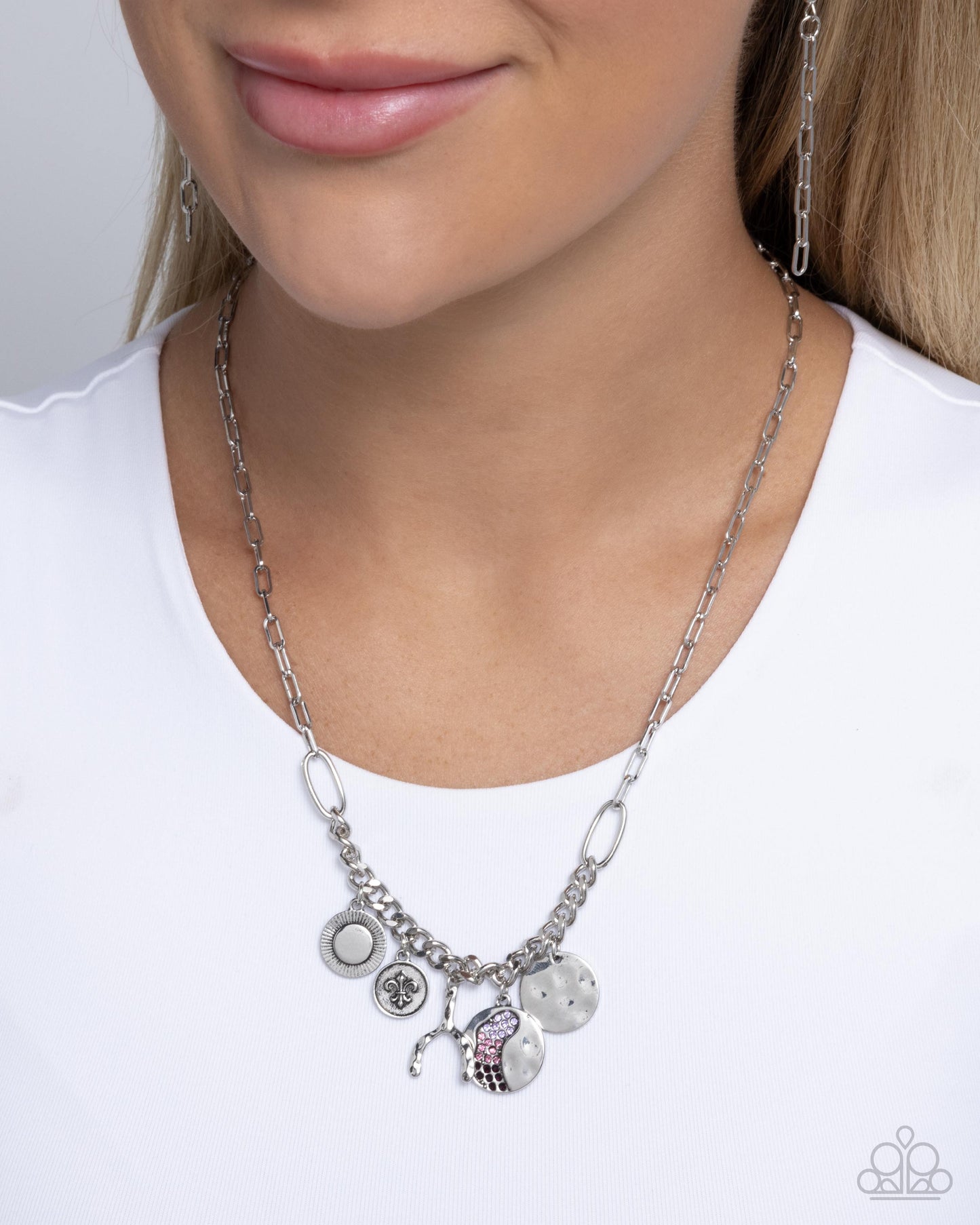 Chic Century - Purple Rhinestone Silver Wishbone Charm Necklace - Paparazzi Accessories