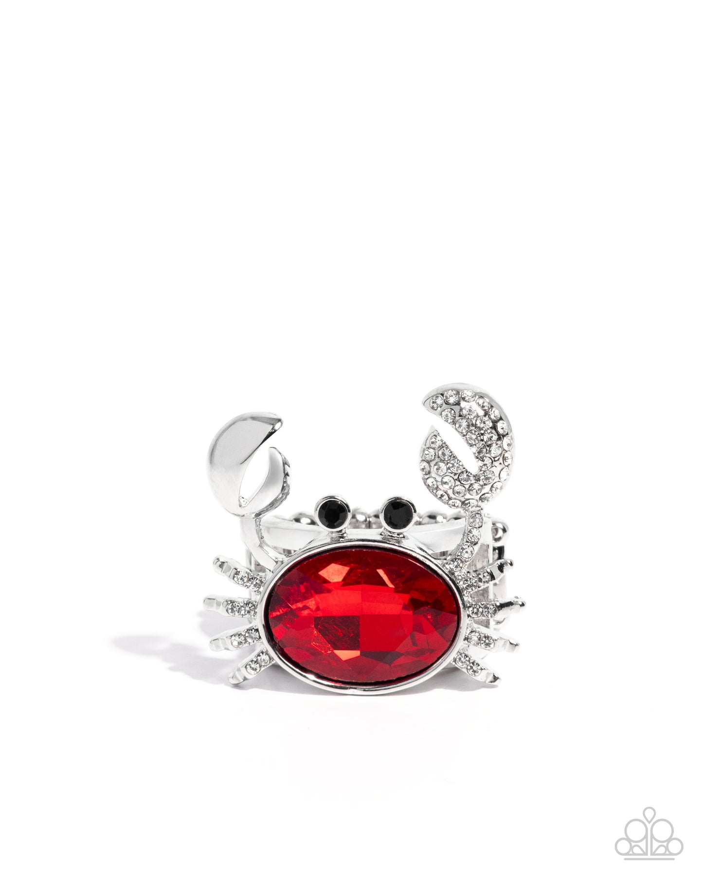 Crab Confidence - Red Rhinestone Silver Ring - Empower Me Pink Exclusive 2025 - Paparazzi Accessories