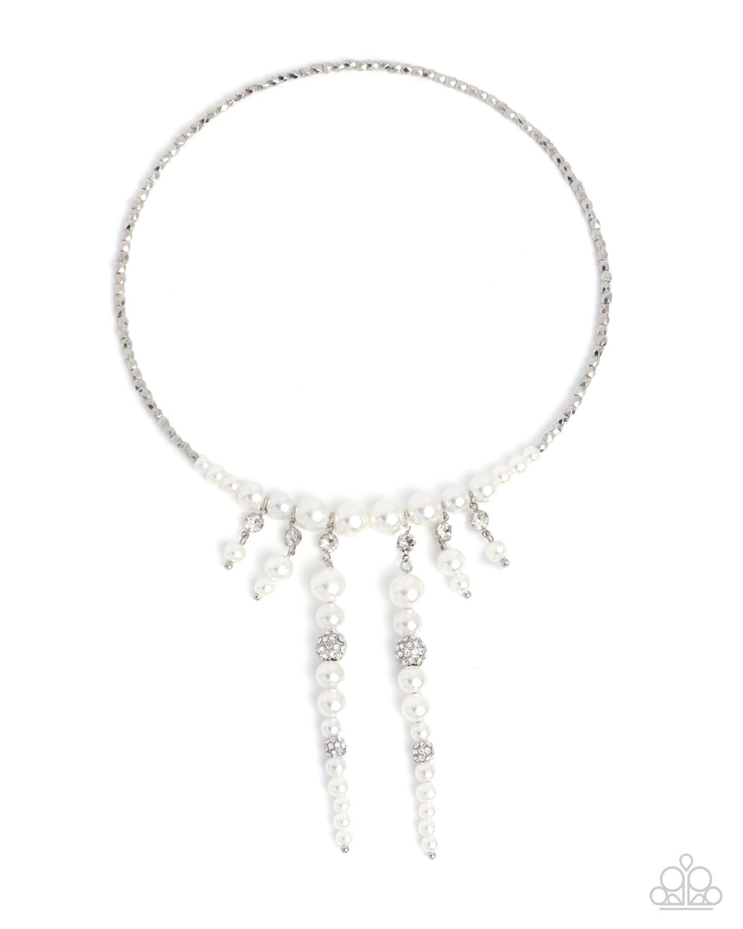 Darling Decade - White Pearl Silver Open-Ended Necklace - Empower Me Pink Exclusive 2025 - Paparazzi Accessories