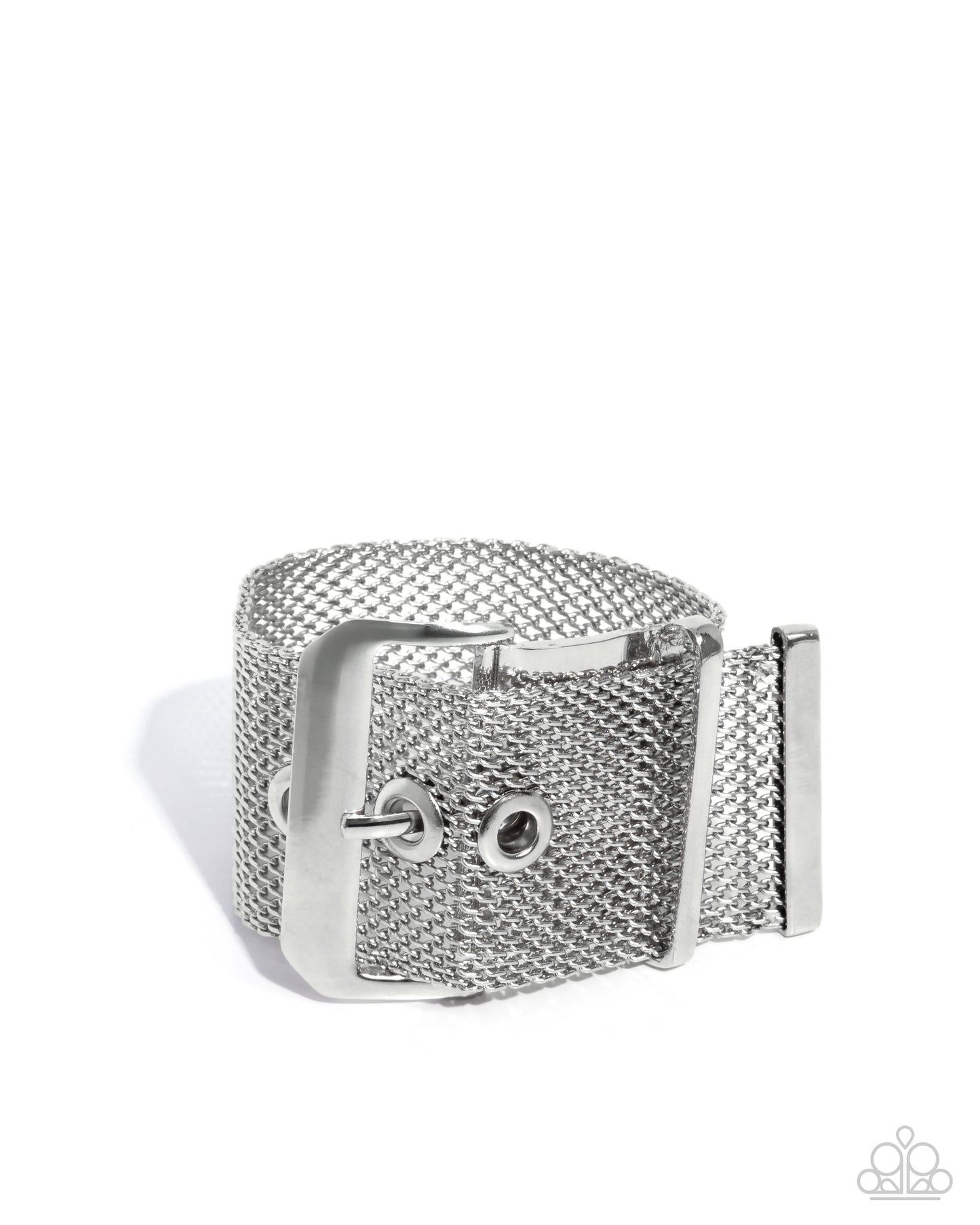 Defiant Display - Silver Mesh Chain Belt Loop Buckle Bracelet - Empower Me Pink Exclusive 2025 - Paparazzi Accessories