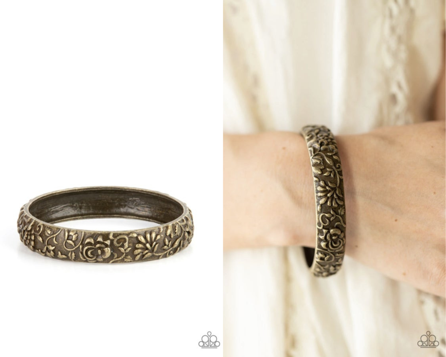 Victorian Meadow - Brass - Floral Pattern Bangle Bracelet - Paparazzi Accessories
