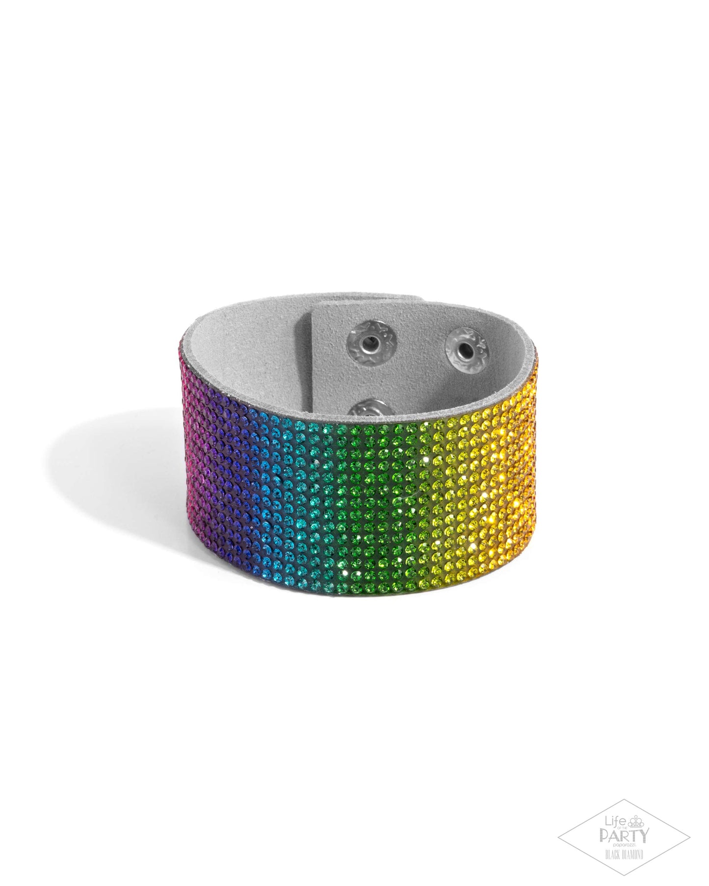 Fade Out - Multi - J.J. & Matt's Black Diamond Exclusive - Rainbow Rhinestone Snap Bracelet - Paparazzi Accessories