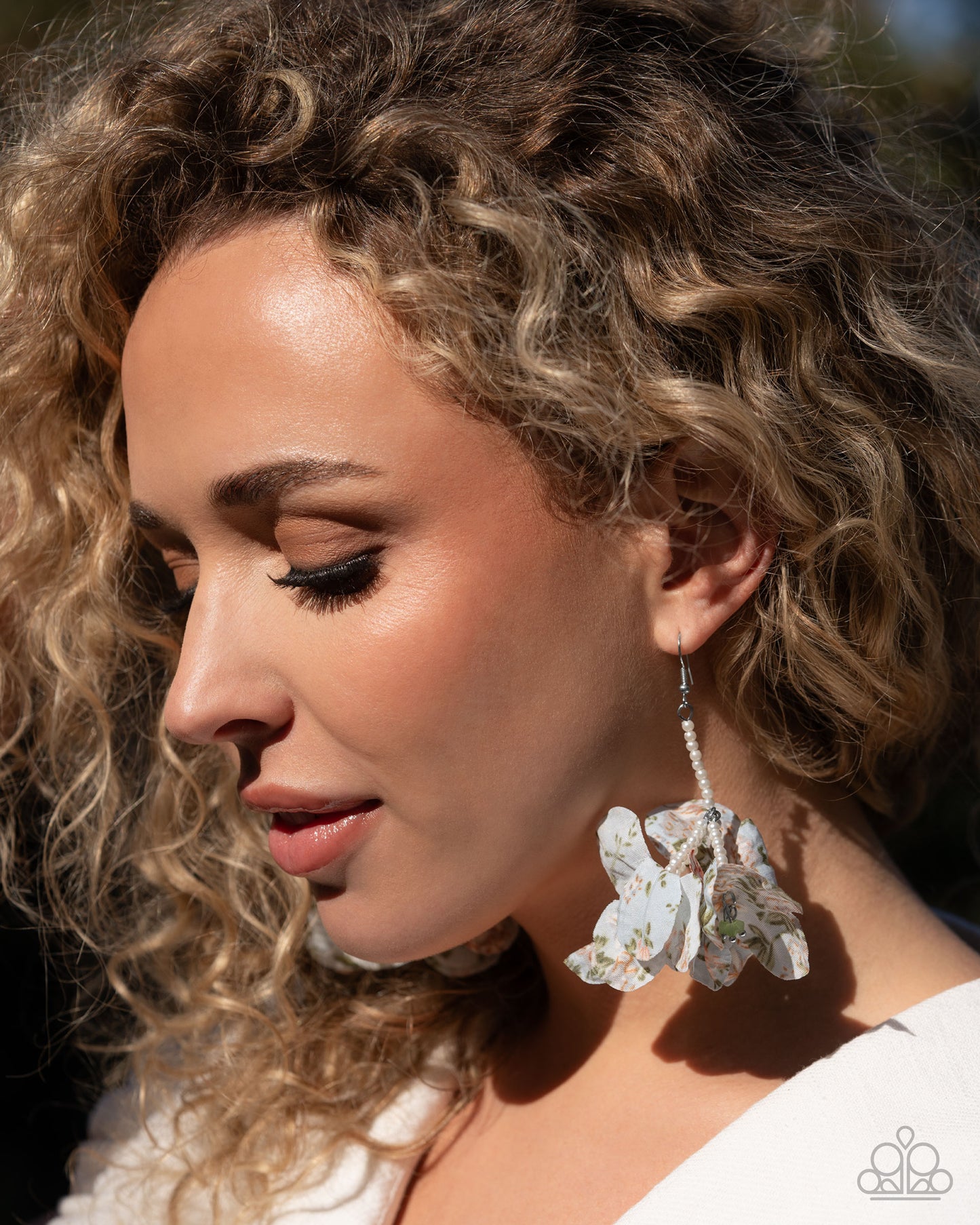 Flourishing Fantasia - Blue Fabric Petal Silver Fishhook Earrings - Empower Me Pink Exclusive 2025 - Paparazzi Accessories