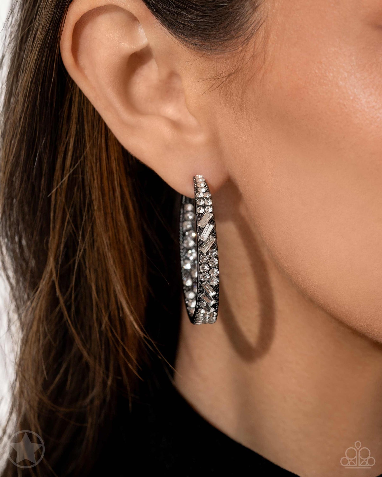 GLITZY By Association - Gunmetal Hoop Earrings - Paparazzi Accessories