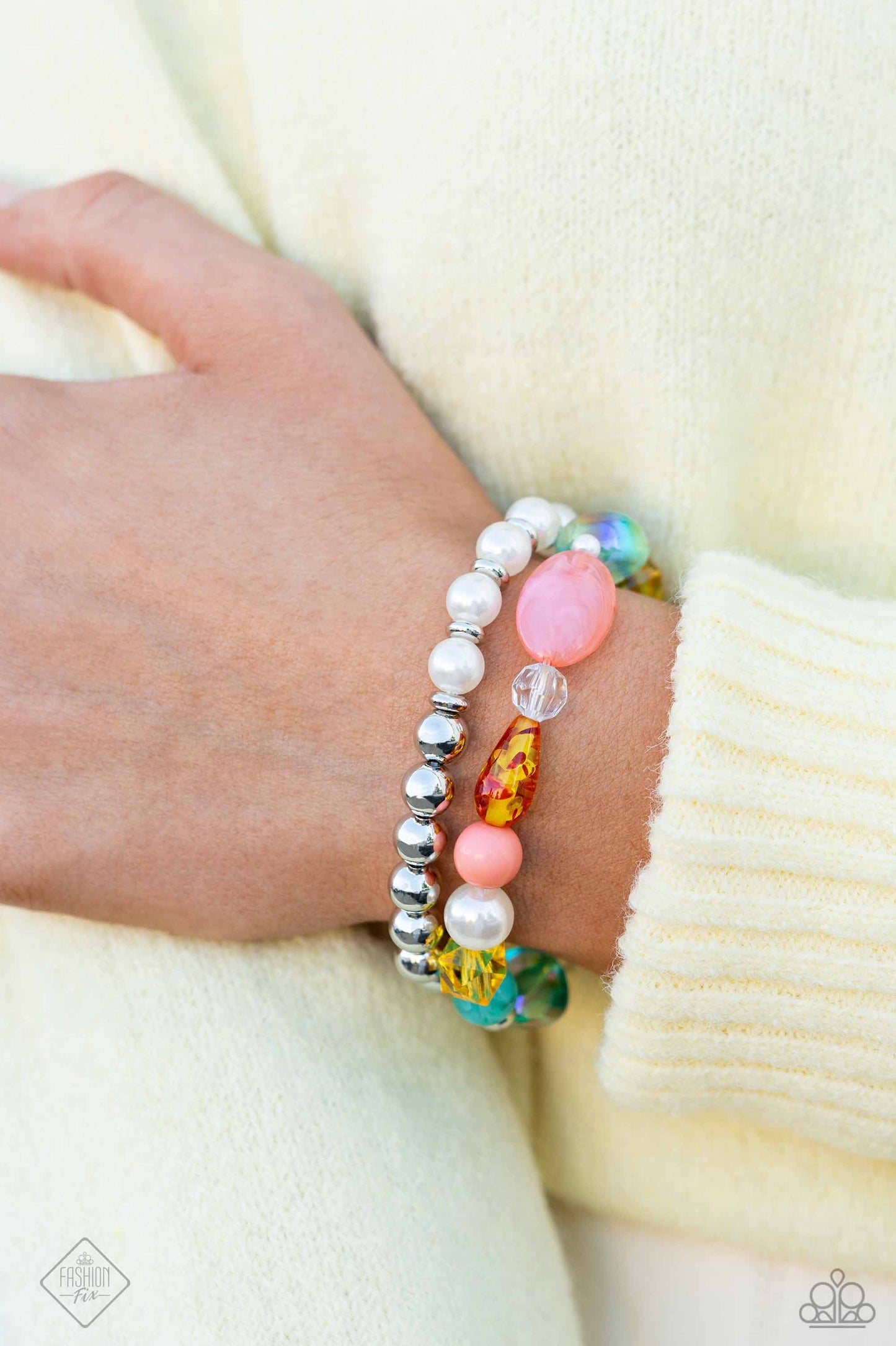 DAISY Town - Multi Acrylic and Pearl Stretchy Bracelets - Paparazzi Accessories