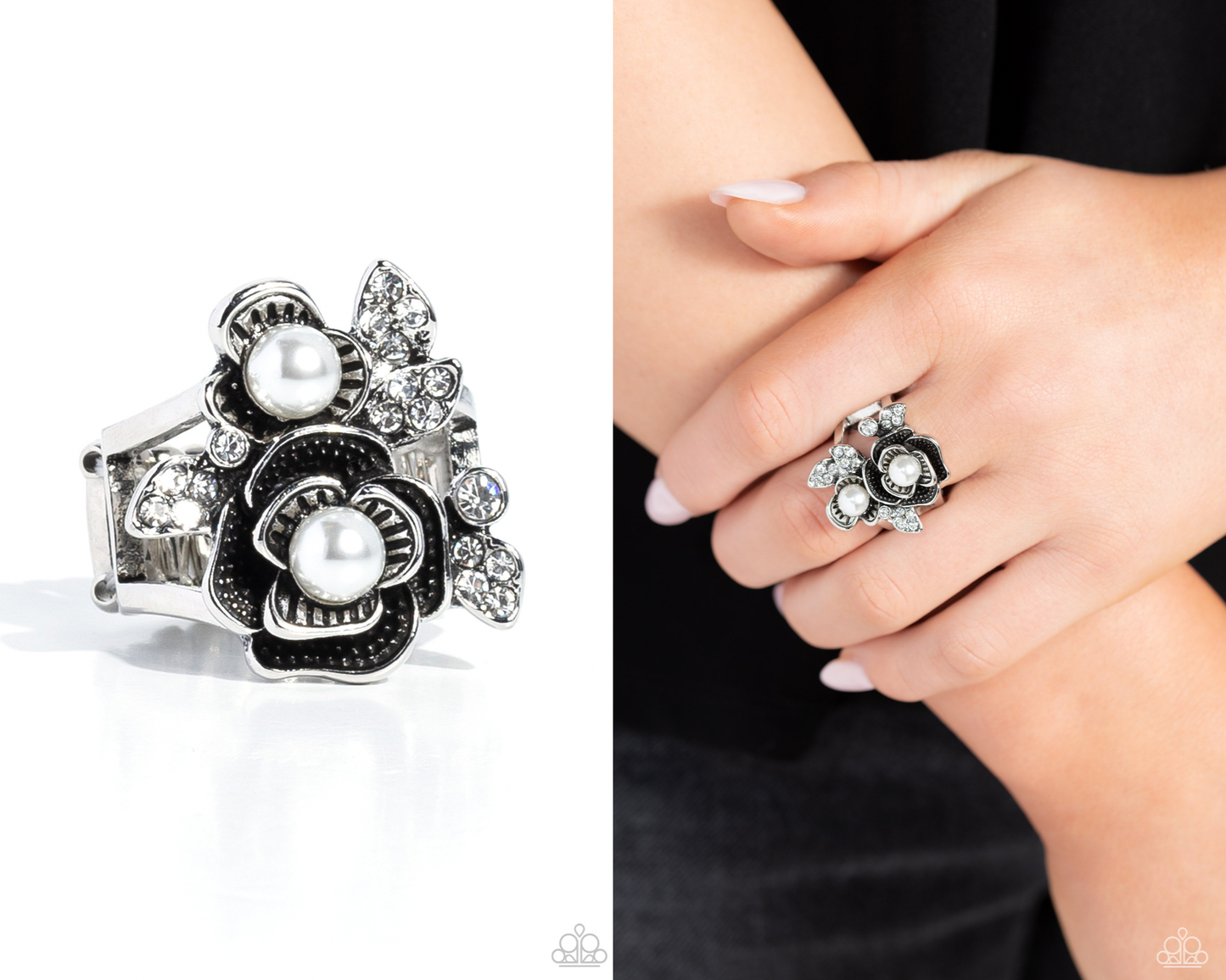 Fine-BLOOMING - White Ring - Paparazzi Accessories