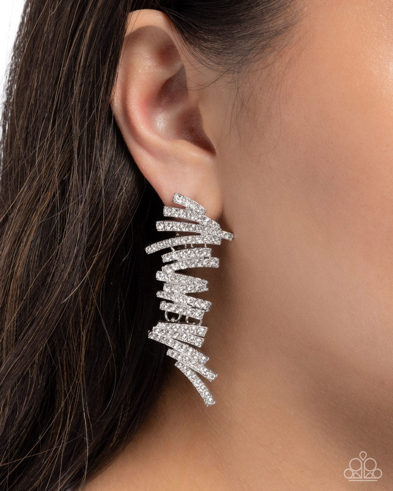 Scattered Surety - White Rhinestone Silver Post Earrings - Customer Appreciation Week 3 - April 2025 - Paparazzi Accessories