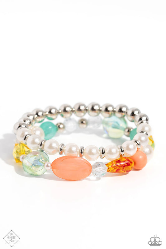 DAISY Town - Multi Acrylic and Pearl Stretchy Bracelets - Paparazzi Accessories