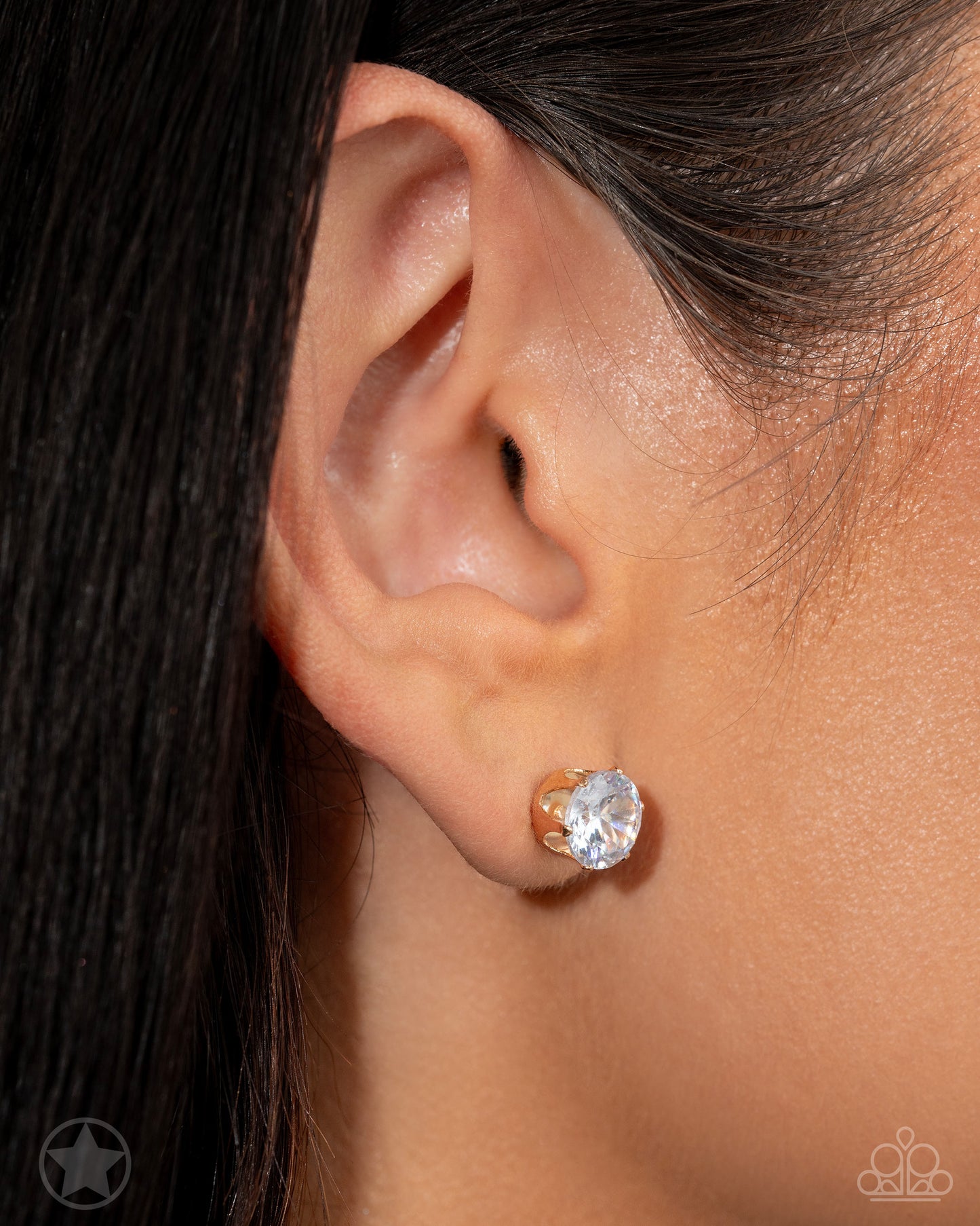 Just In TIMELESS - Gold Solitaire Rhinestone Post Earrings - Paparazzi Accessories
