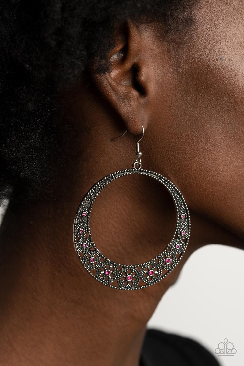 Bodaciously Blooming - Pink Rhinestone Earrings- Paparazzi Accessories