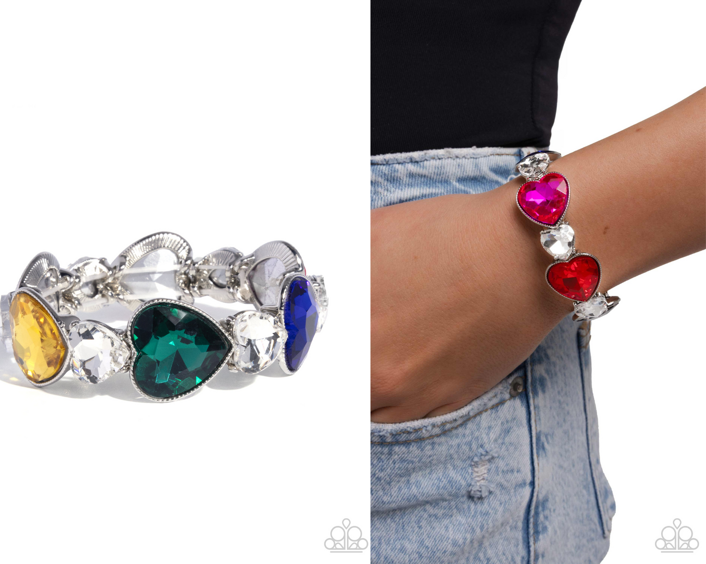 Heart Habit - Multi - Rainbow Heart Gem Silver Stretchy Bracelet - Paparazzi Accessories