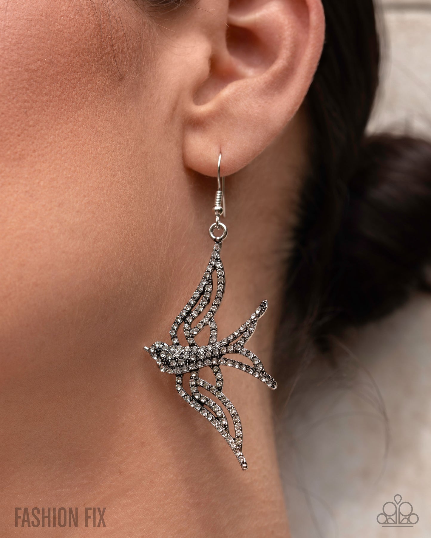 Show Me The World - White Rhinestone Fishhook Earrings - Sunset Sightings August 2025 - Paparazzi Accessories