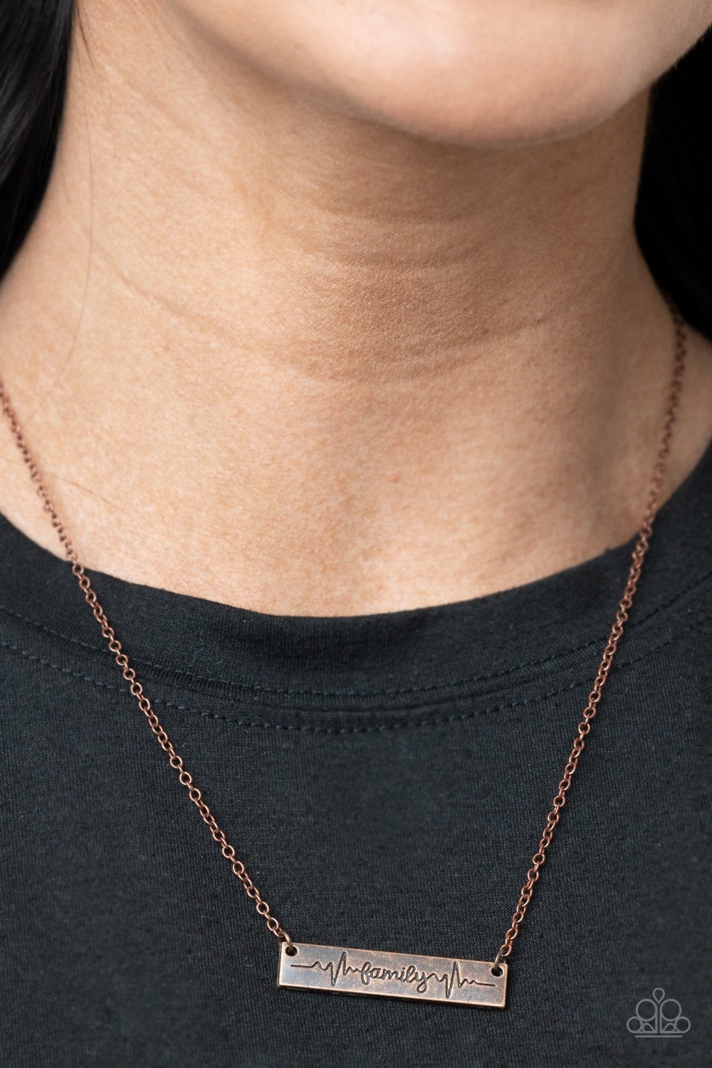 Living The Mom Life - Copper "Family" Bar Necklace - Paparazzi Accessories